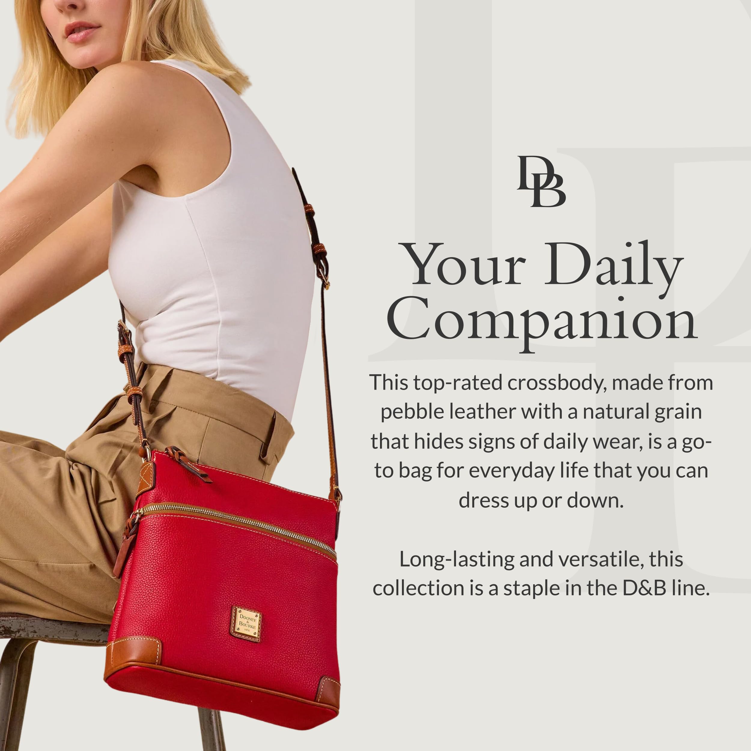 Dooney & Bourke Women's Crossbody in Pebble Grain Leather, Large Handbag with Adjustable Shoulder Strap