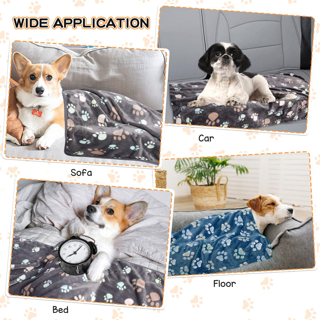 Rezutan 1 Pack 3 Dog Blanket for Large Dogs,41x31 inch for Medium Soft Fluffy Washable Pet Cat Blankets,Reversible Elephant & Paw Print for Dog Kennels & Beds, Sofas, Blue