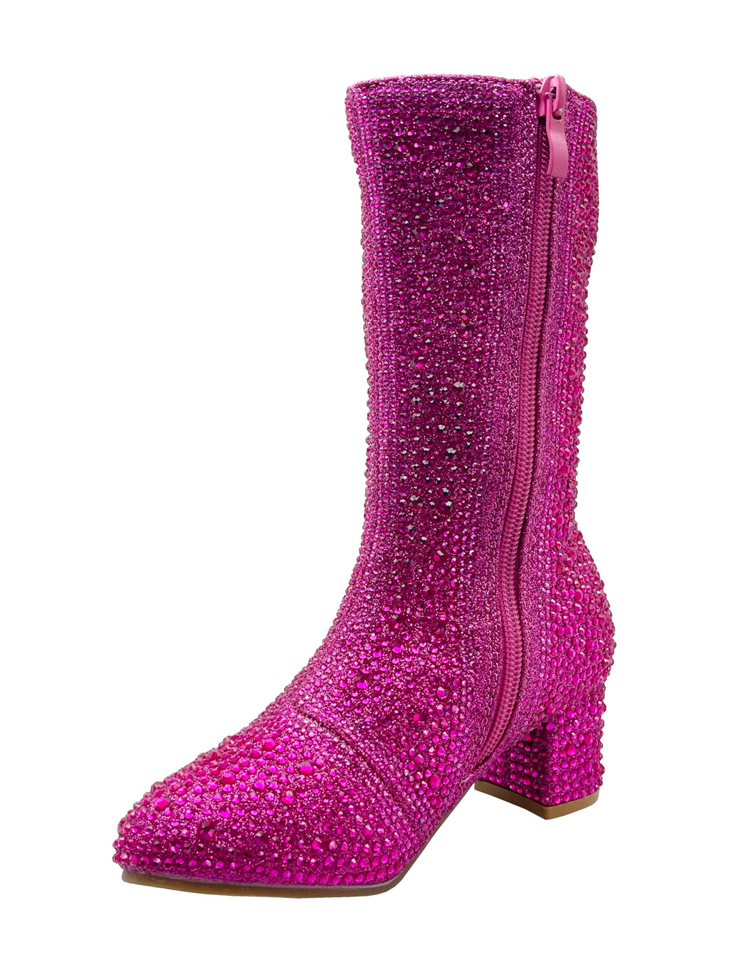 ABSOLEX Girl's Rhinestone Round Toe Knee High Chunky Low Heel Boot