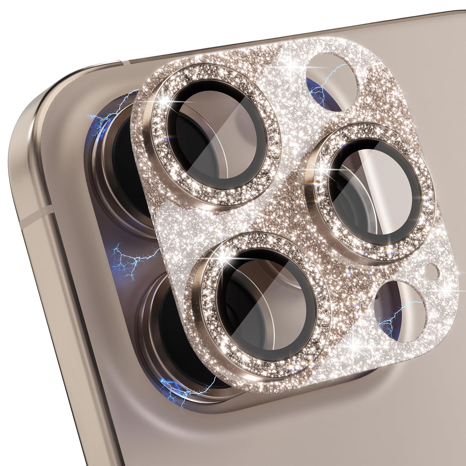 Choiche Compatible for iPhone 16 Pro/iPhone 16 Pro Max Camera Lens Protector, Bling Camera Cover with 9H Tempered Glass Lens Screen Protector Metal Ring Decoration Accessories(Black)