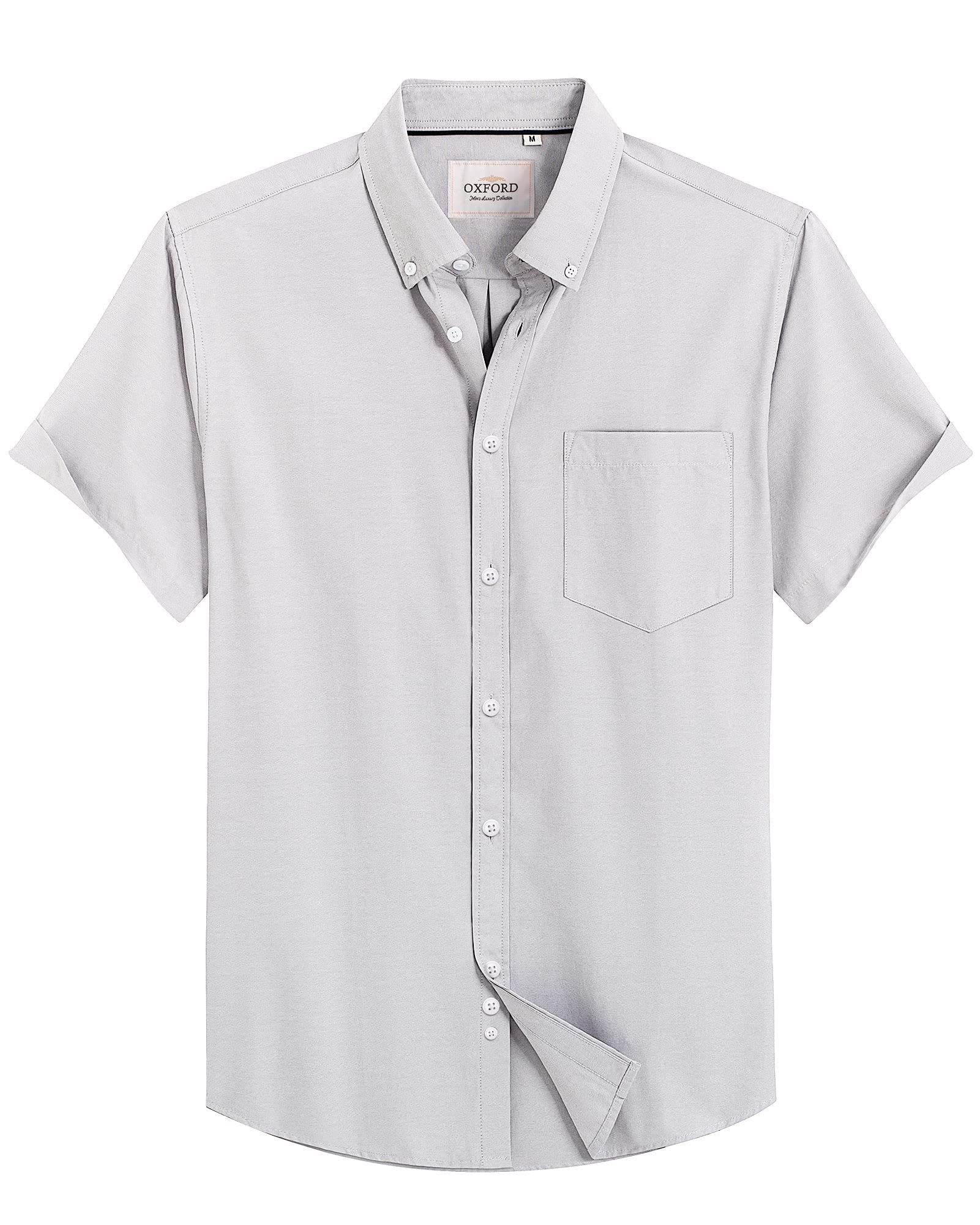 Alimens & Gentle Men's Short Sleeve Oxford Shirt Regular Fit Button Down Collar Shirts with Pocket