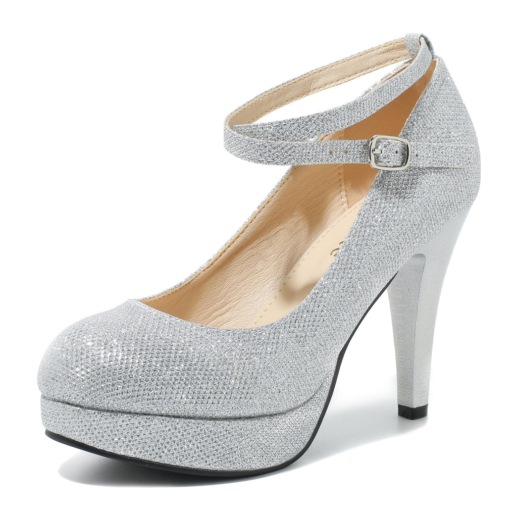 fereshte Women's Platform Pumps, Ankle Strap, High Heel, Closed Toe, Party Wedding Dress Shoes
