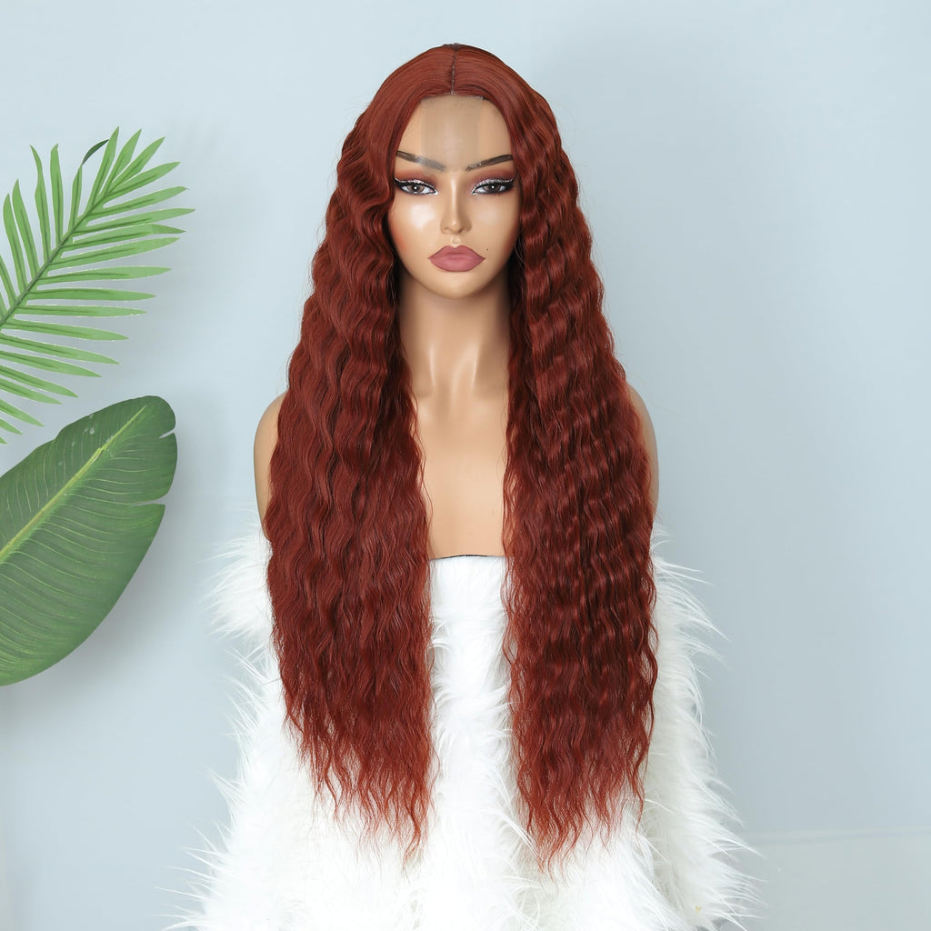 INSTASTYLE 30 Inch Synthetic Curly Wigs for Women Long Black Hair Wig Lace Front 4" Simulated Scalp Natural Loose Deep Wave Crimps Curls Wig As Hair Replacement Wigs 1B