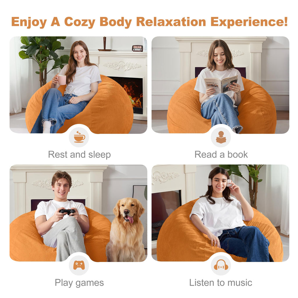 Homguava Bean Bag Chair,Teardrop Bean Bags Small Beanbag Chair with Memory Foam Filled and Ultra Soft Corduroy Cover for Living Room, Bedroom (Black 2FT)