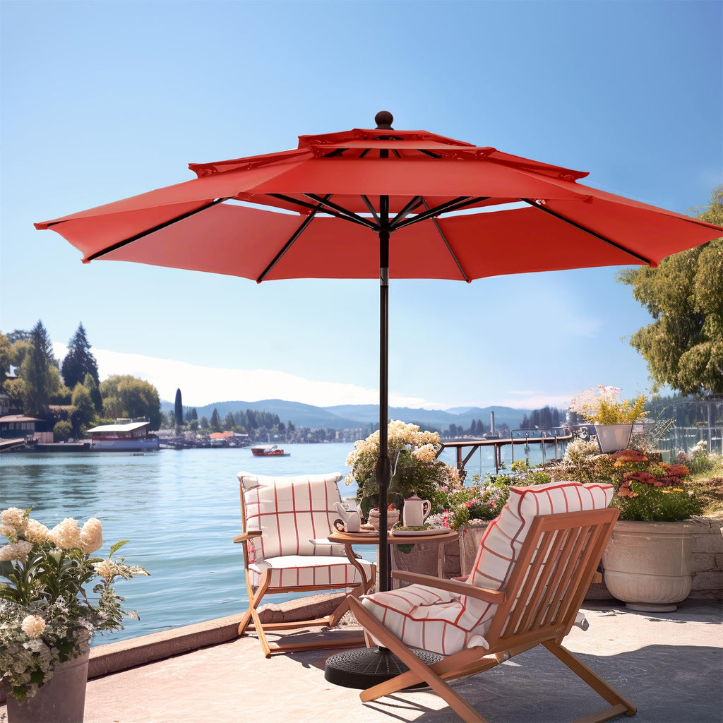 PHI VILLA 10ft Patio Umbrellas, Outdoor 3 Tier Vented Large Market Table Umbrella with 8 Sturdy Ribs and 1.5" Umbrellla Pole for Lawn Poolside Garden Terrace, Beige(No Base)