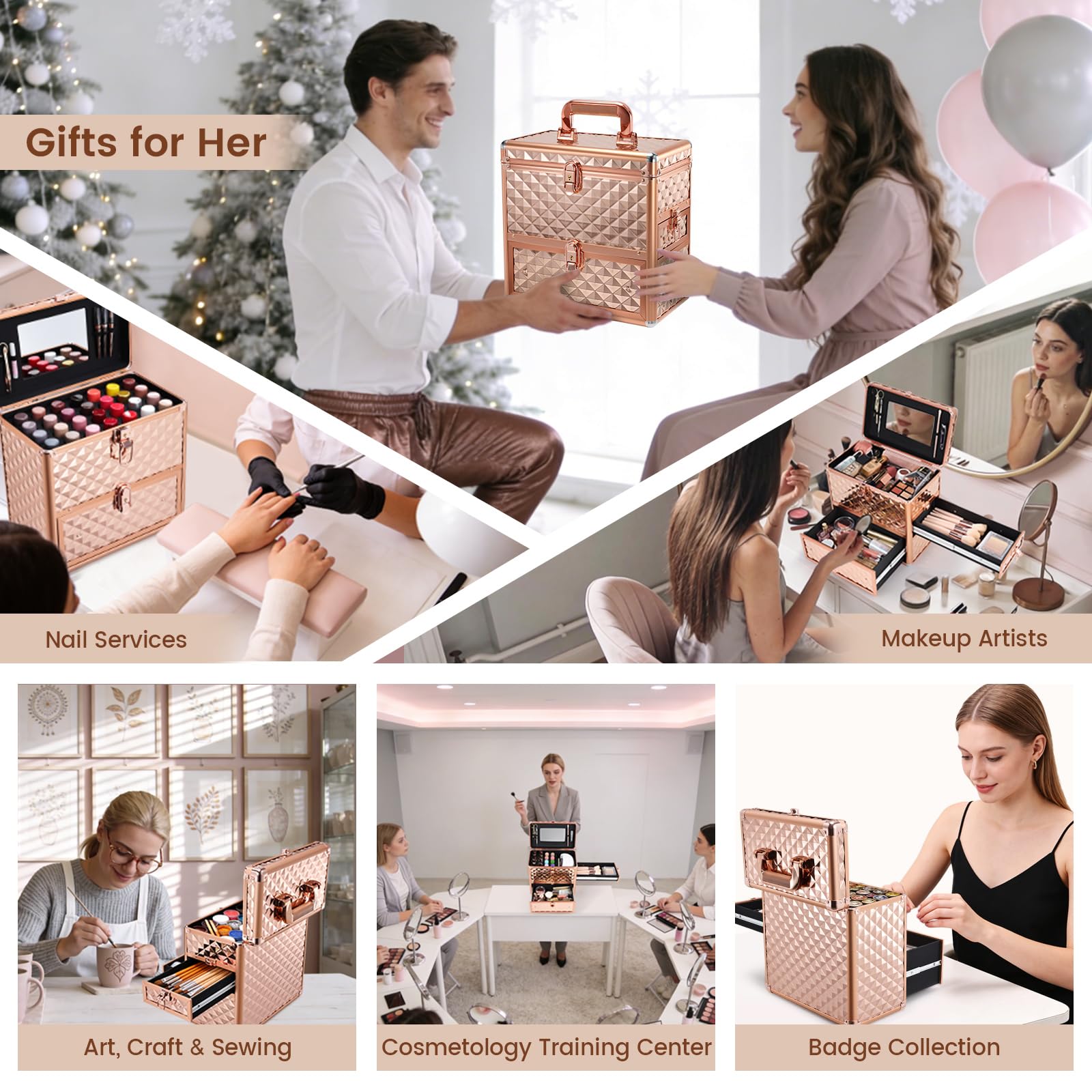 Frenessa Nail Polish Makeup Train Case with Drawer and Dividers Manicure Organizer Accessory Storage Makeup Box With Mirror Lockable Keys Nail Kit Organizer Cosmetic Case Jewelry Box - Black