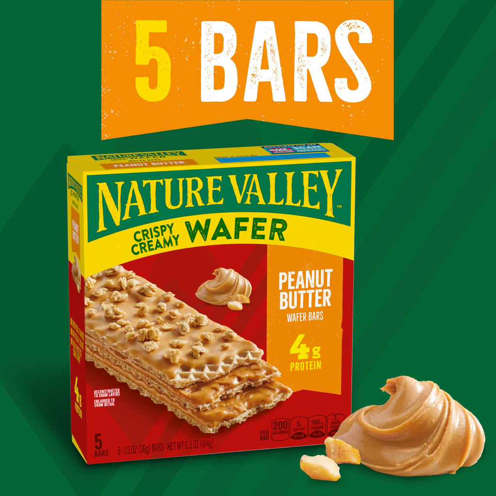 Nature Valley Crispy Creamy Wafer Bars, Blueberry, Whole Grain, 5 Bars, 6.5 oz