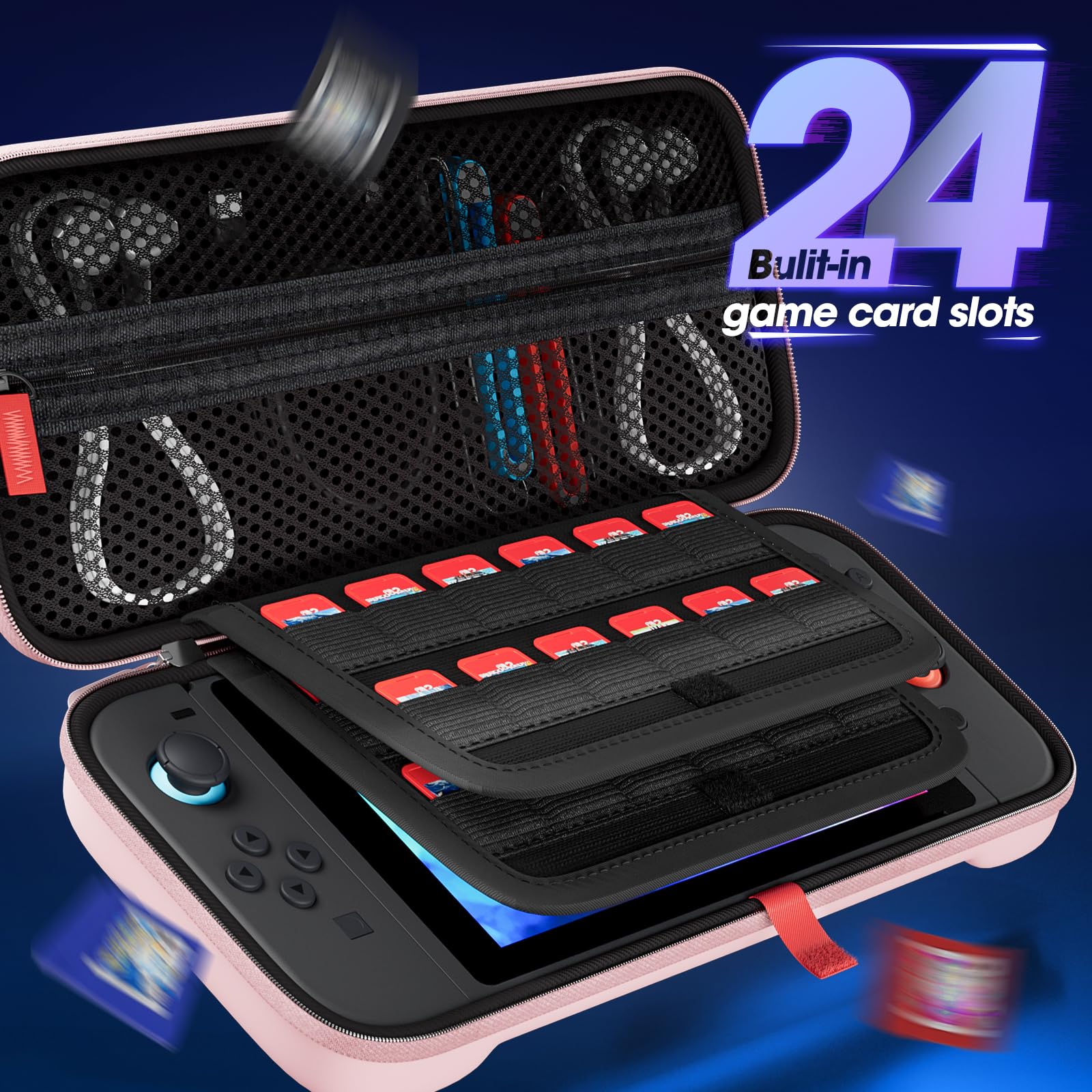 ProCase Carrying Case for Nintendo Switch 2 (2025) with 24 Game Card Slots, Hard Portable Travel Case Storage Bag Protective Pouch for 2025 Nintendo Switch 2 Console AC Adapter & Accessories -Black,L
