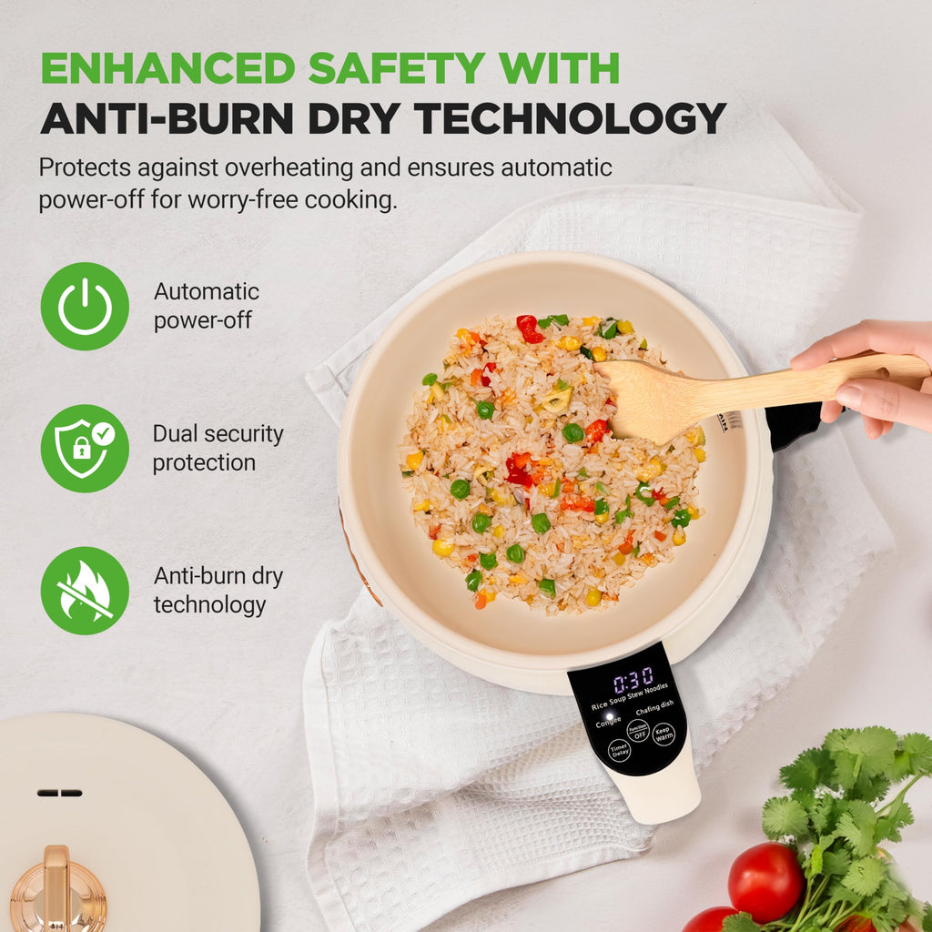 NutriChef 1.6 QT Portable Electric Rice Cooker & Lunch Maker | Multi-Functional & Non-Stick Ceramic Coating | Digital Control Panel | 6 Cook Functions: Rice, Soup, Stew, Porridge & More | Black