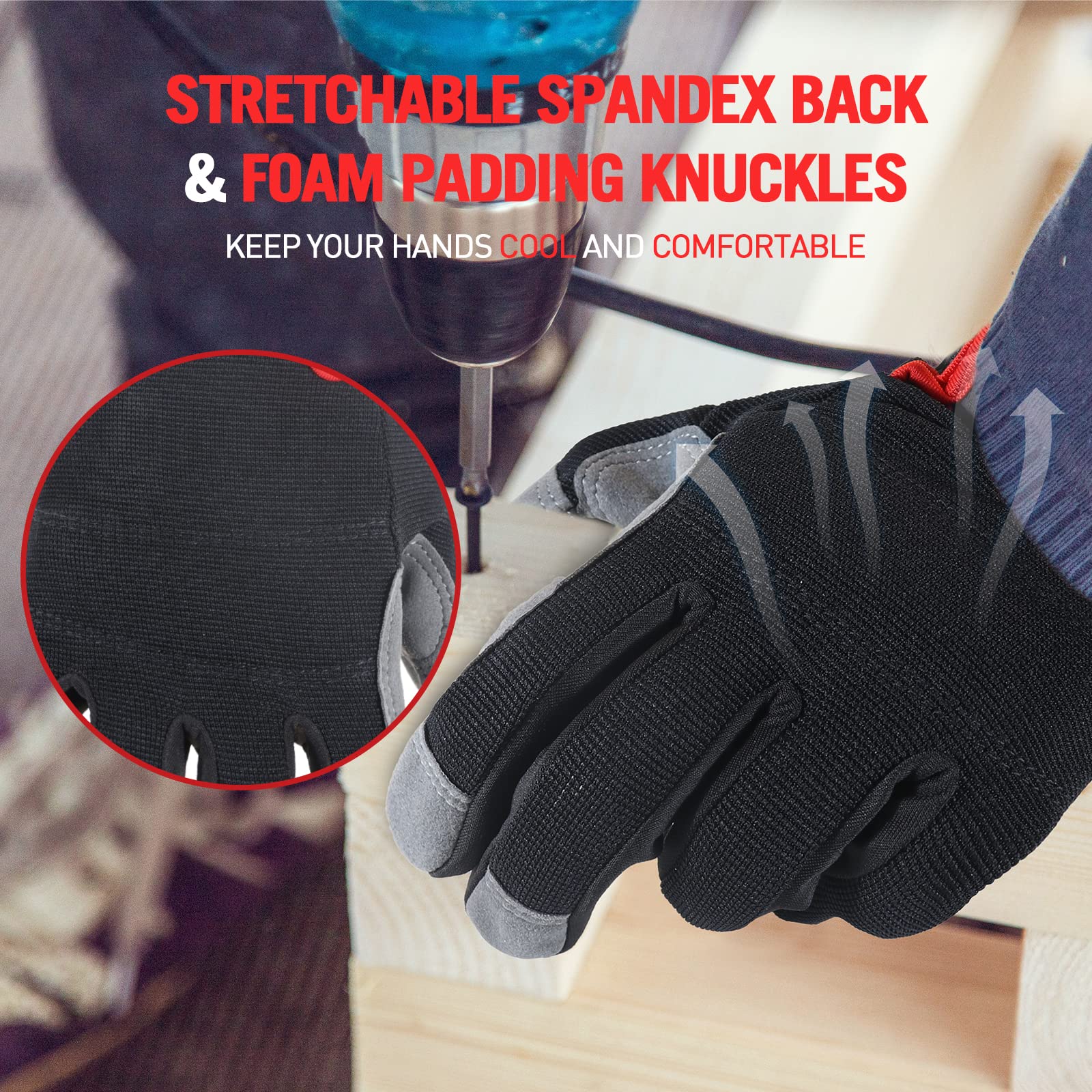 AIGEVTURE Safety Work Gloves Mens & Women, Light Duty Mechanic Gloves Touch Screen, Gardening Work Gloves with Grip,High Dexterity