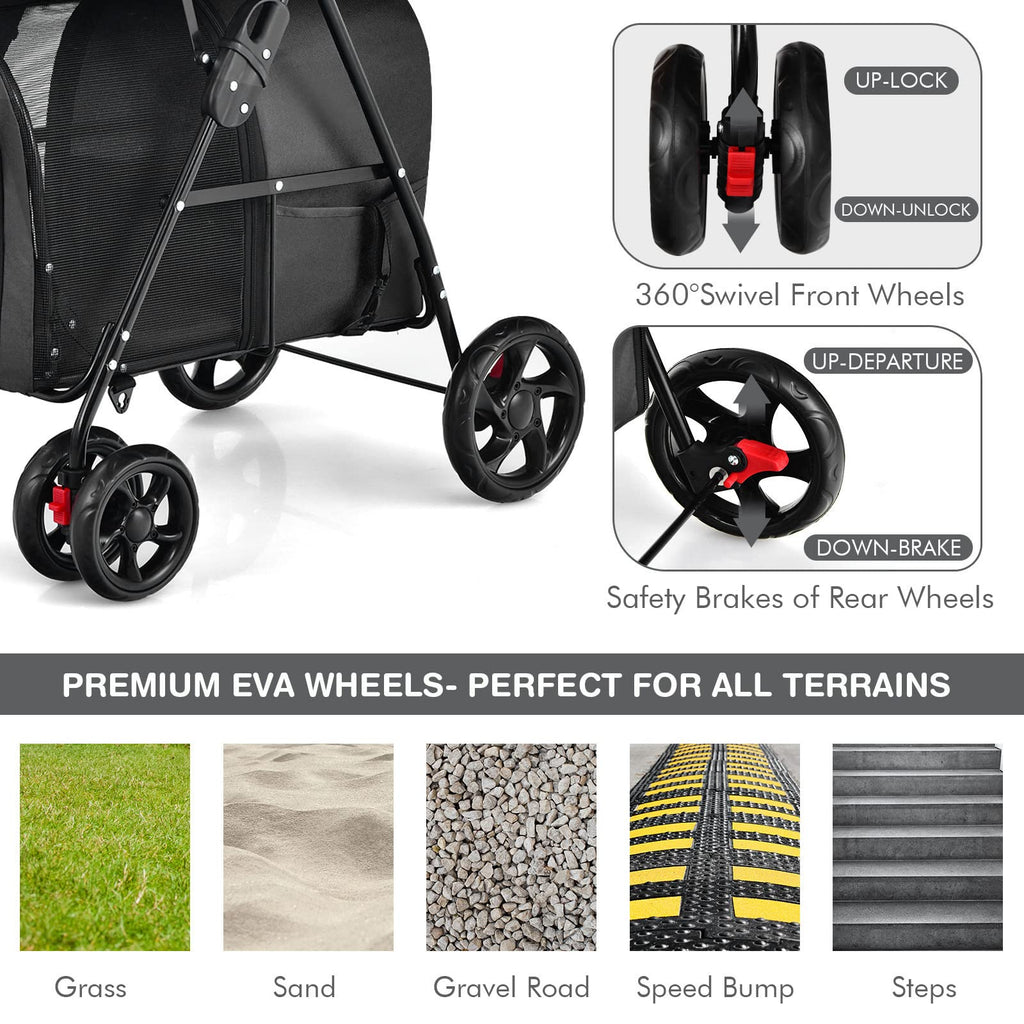 Giantex Double Pet Stroller with 2 Detachable Carrier Bags, Safety Belt, 4 Lockable Wheels, Folding Cat & Dog Stroller for Small Medium Pets, Cats Dogs Puppy Travel Strolling Cart (Beige)