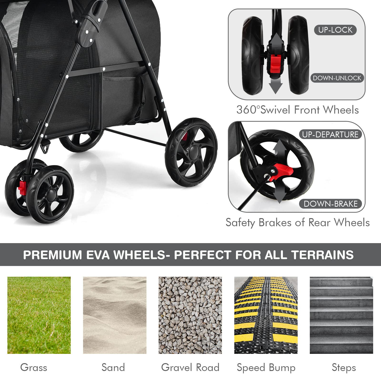 Giantex Double Pet Stroller with 2 Detachable Carrier Bags, Safety Belt, 4 Lockable Wheels, Folding Cat & Dog Stroller for Small Medium Pets, Cats Dogs Puppy Travel Strolling Cart (Beige)