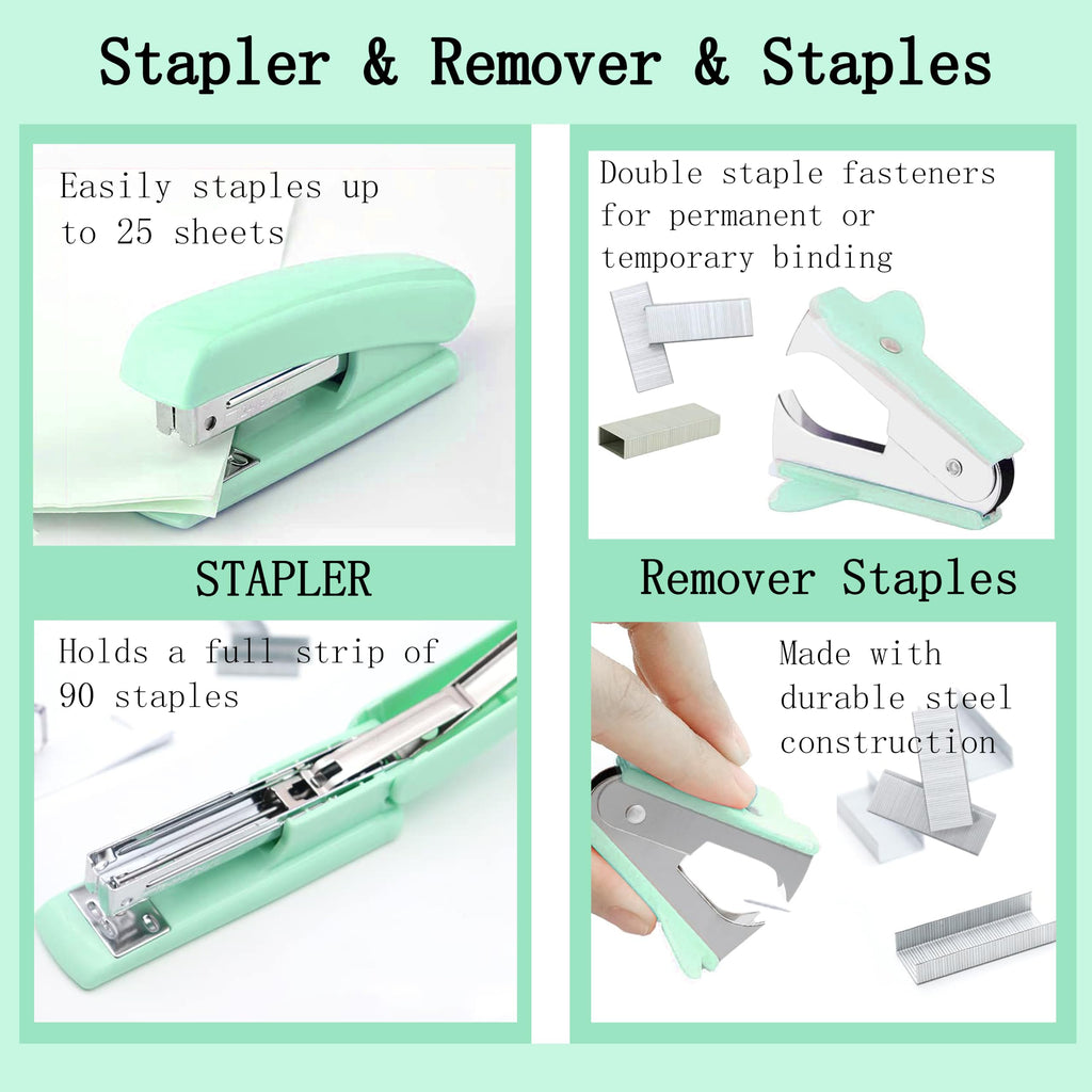 Dimonluce Office Desk Accessories, Black Office Supplies Accessories with Tape Dispenser, Stapler, Staple Remover, 1000 Staples, Tape, Clips Set, Ruler, Scissor, Pen