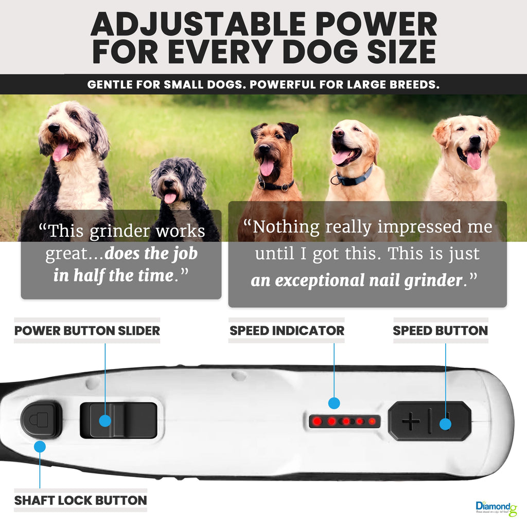 Diamondg Cordless Dog Nail Grinder with Quiet Sound & LED Tip for Large & Small Dogs, 4hrs. Runtime - Electric Dog Nail Trimmer, Heavy Duty Rotary Tool Alternative to Toenail Clippers & Filers