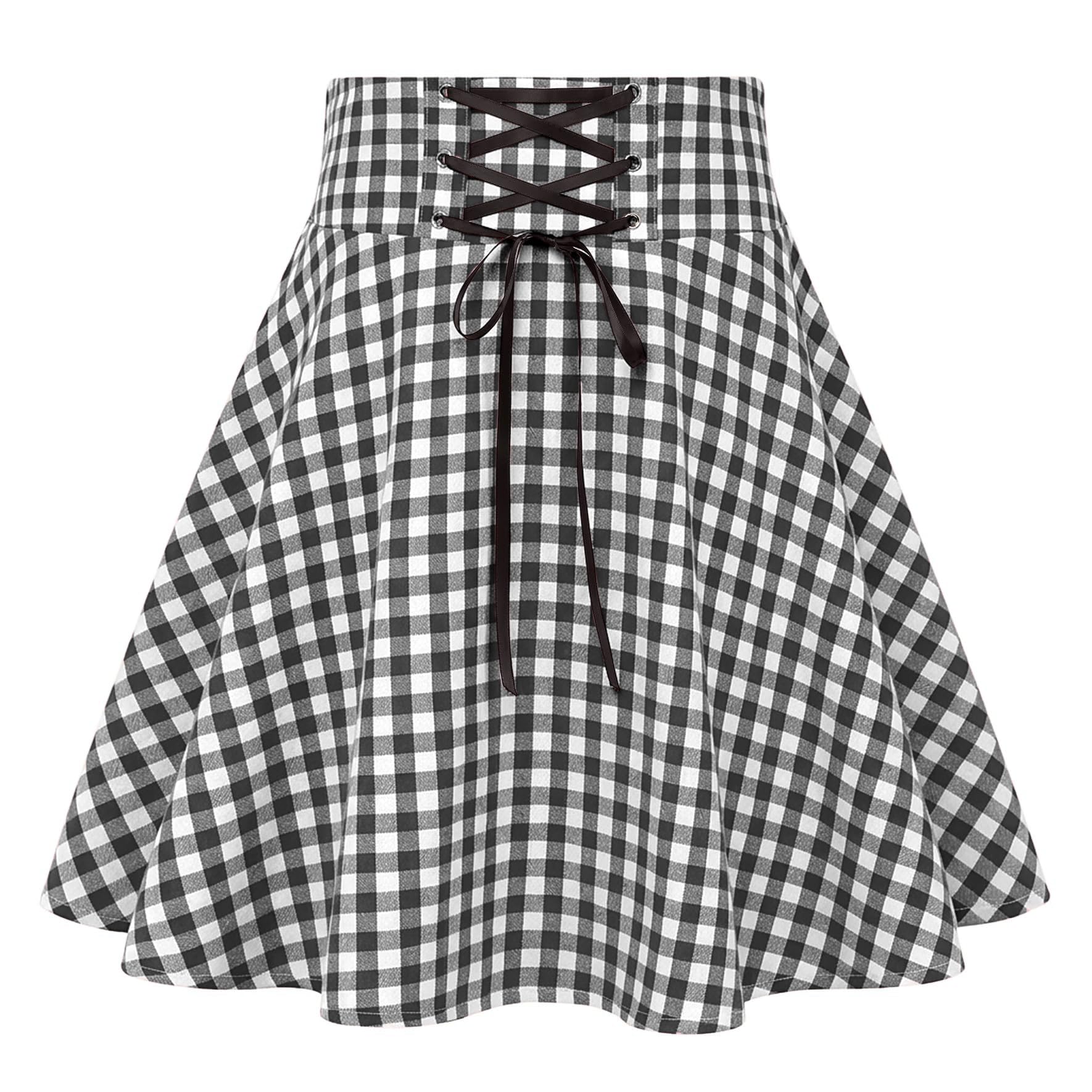 IDEALSANXUN Gothic Plaid Mini Skirts for Women Short High Waist Plaid Skirts