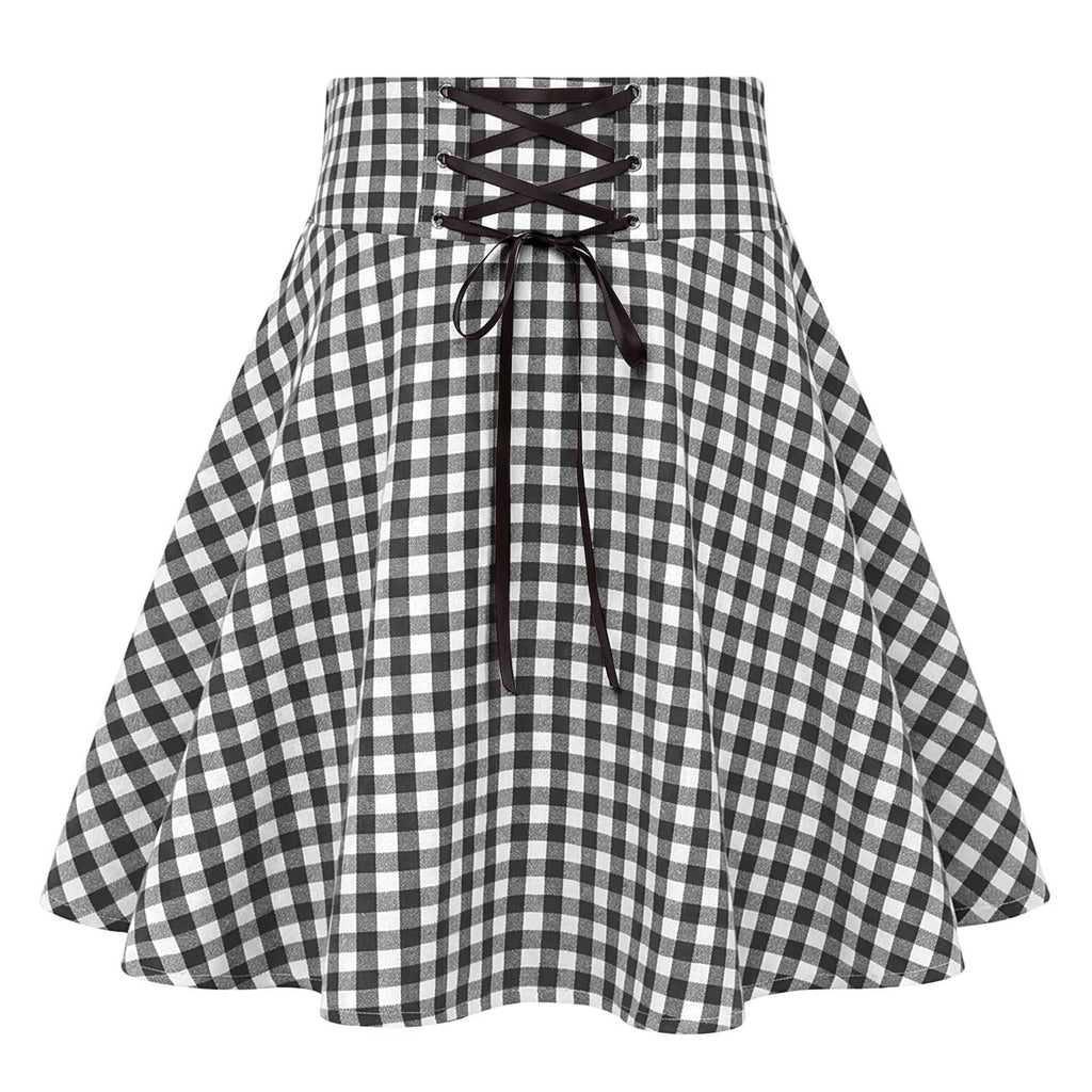 IDEALSANXUN Gothic Plaid Mini Skirts for Women Short High Waist Plaid Skirts