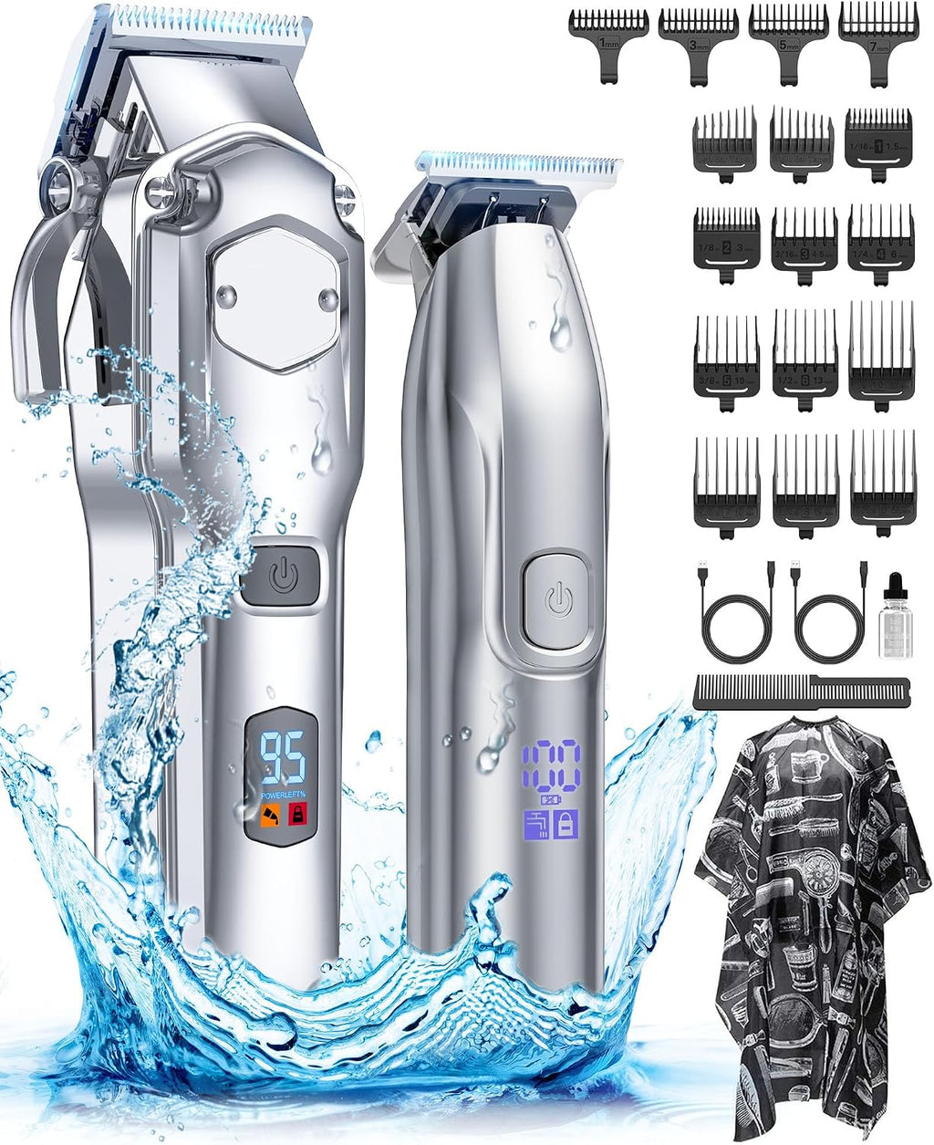 Romanda Clippers and Trimmers Set, Hair Clippers for Men Cordless,Mens Clippers and Grooming Set,Barber Clippers Set | 7000rpm Powerful Cut,Long Battery Life,Waterproof,Durable Stainless Steel Blades,LED Disaplay,12pcs Guide Combs