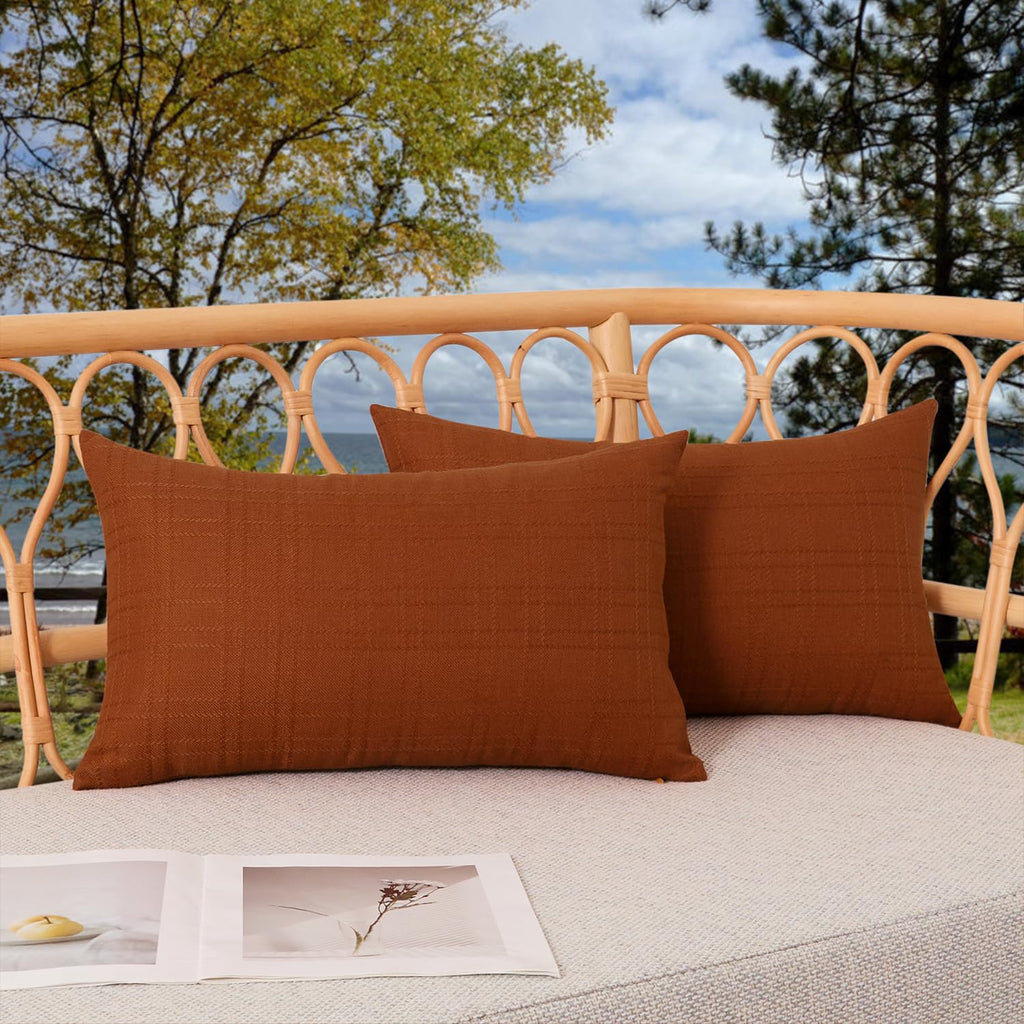 Kevin Textile Pack of 2 Outdoor Waterproof Pillow Covers Checkered Decorative Cushions Sham Throw Pillowcases Shell for Patio Tent Garden Couch Bed Sofa 16x16 Inch Army Green