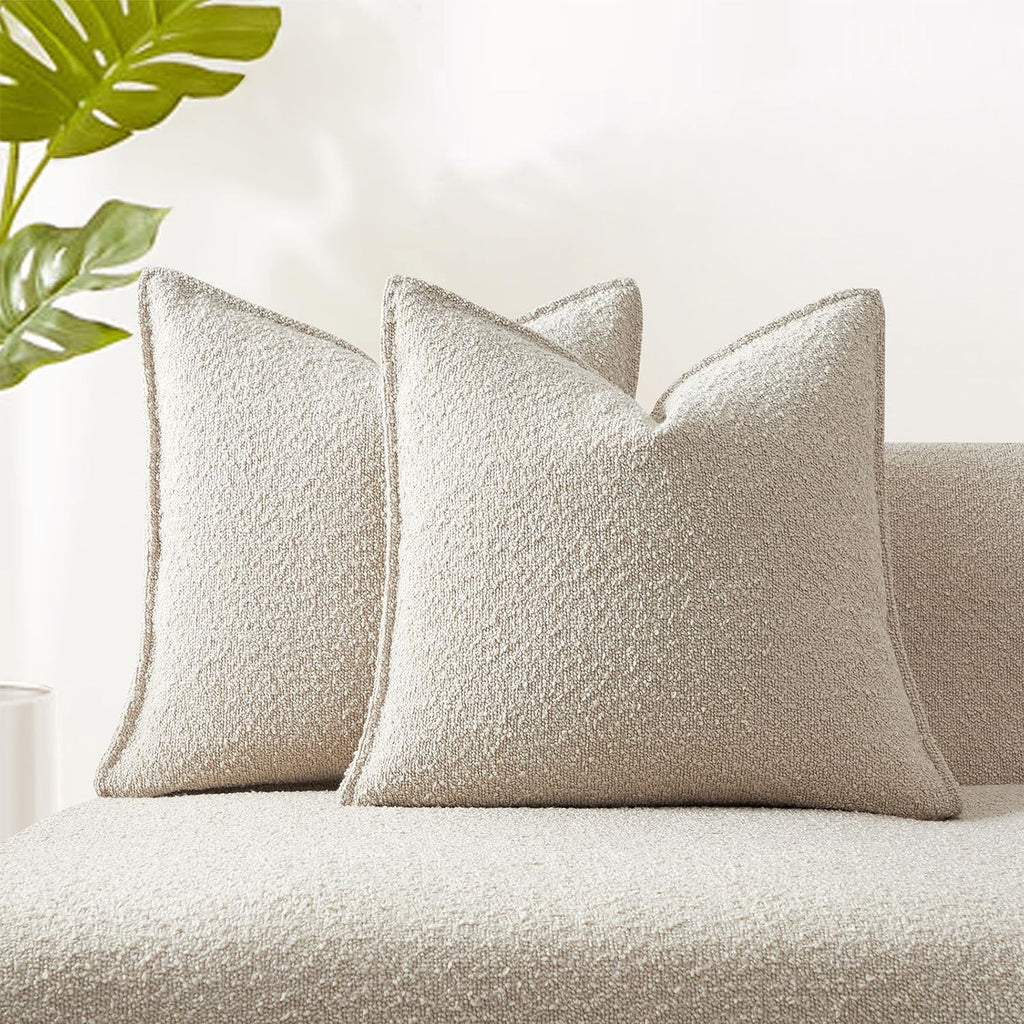 JUSPURBET Pillow Covers Set of 2 Decorative Throw Pillow Covers Case for Couch Sofa Bed Soft Boucle Textured Cushion Covers with Hidden Zipper for Home Decor Living Room 16x16,Beige