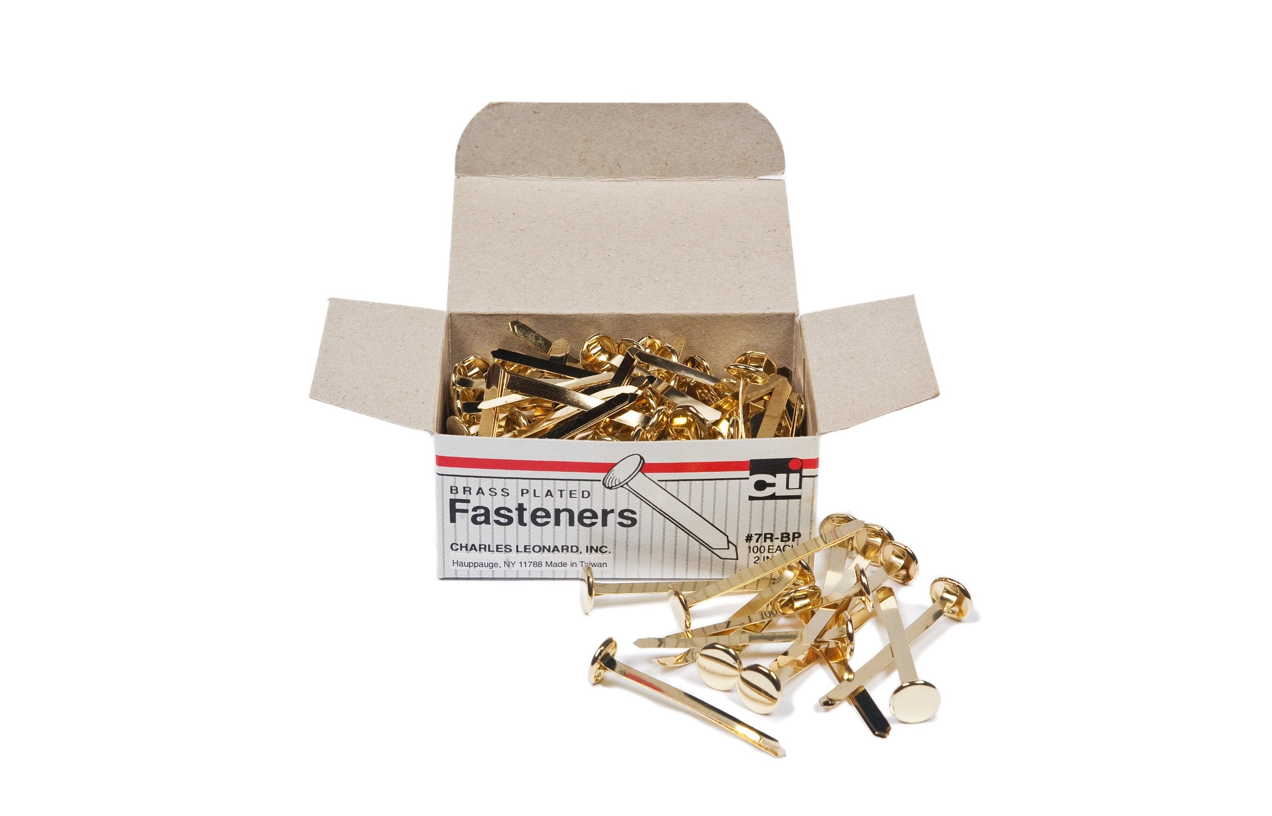Charles Leonard Fasteners, Round Head, Brass Plated, 1/2 Inch Shank, 8 MM Head, 100-Pack (2R-BP)