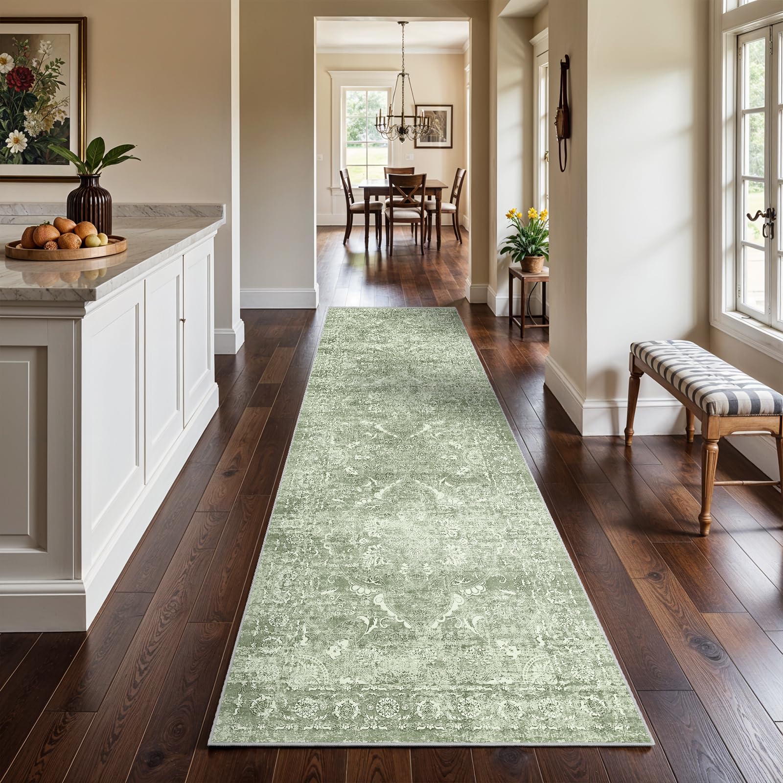 2x5 Washable Kitchen Runner Rug - Soft Low Pile Floral Animal Cat Print Rugs with Non-Slip Backing Waterproof Stain-Resistant Indoor Carpet for Hallway Entryway Bathroom Bedroom (Black)