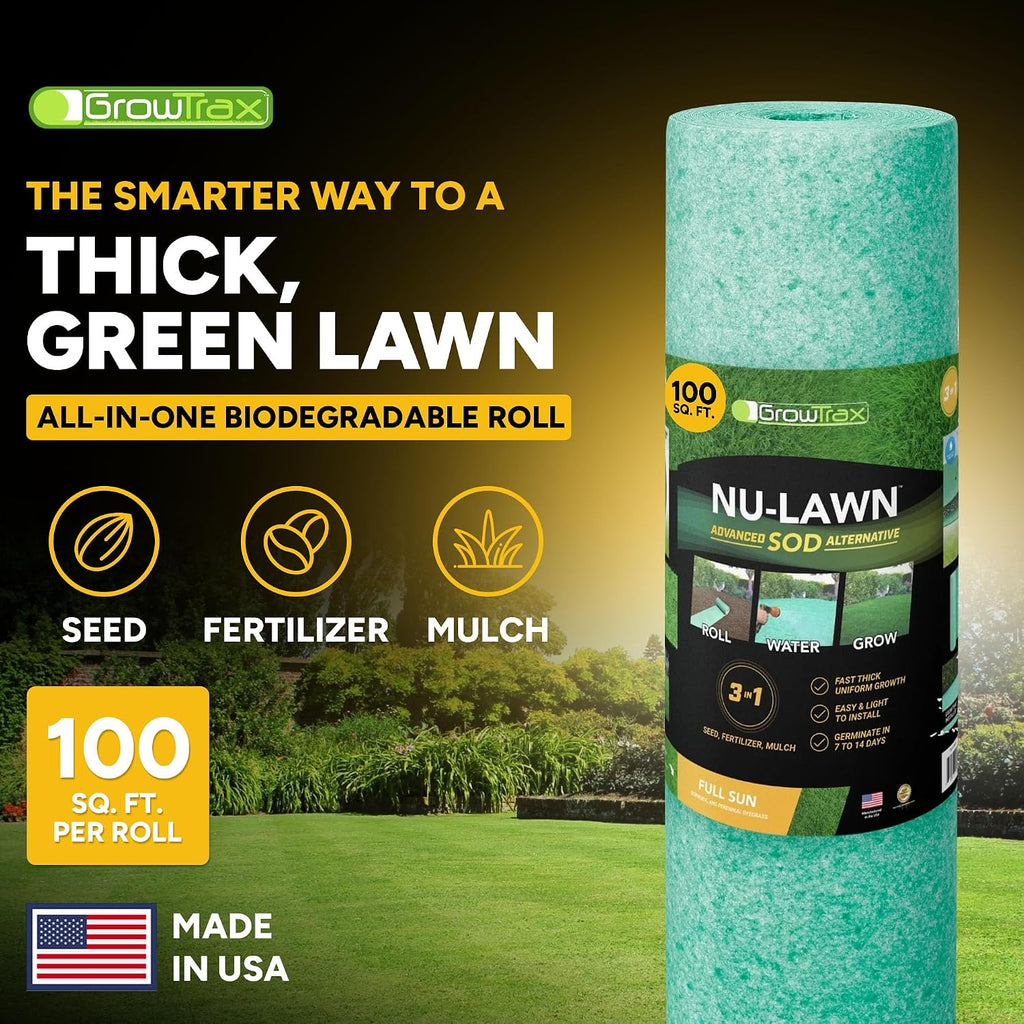 Growtrax Biodegradable Grass Seed - 100 SQFT Bermuda Rye - Grass Seed and Fertilizer for Lawns, Dog Patches & Shade - Just Water & Grow - No Fake or Artificial Grass