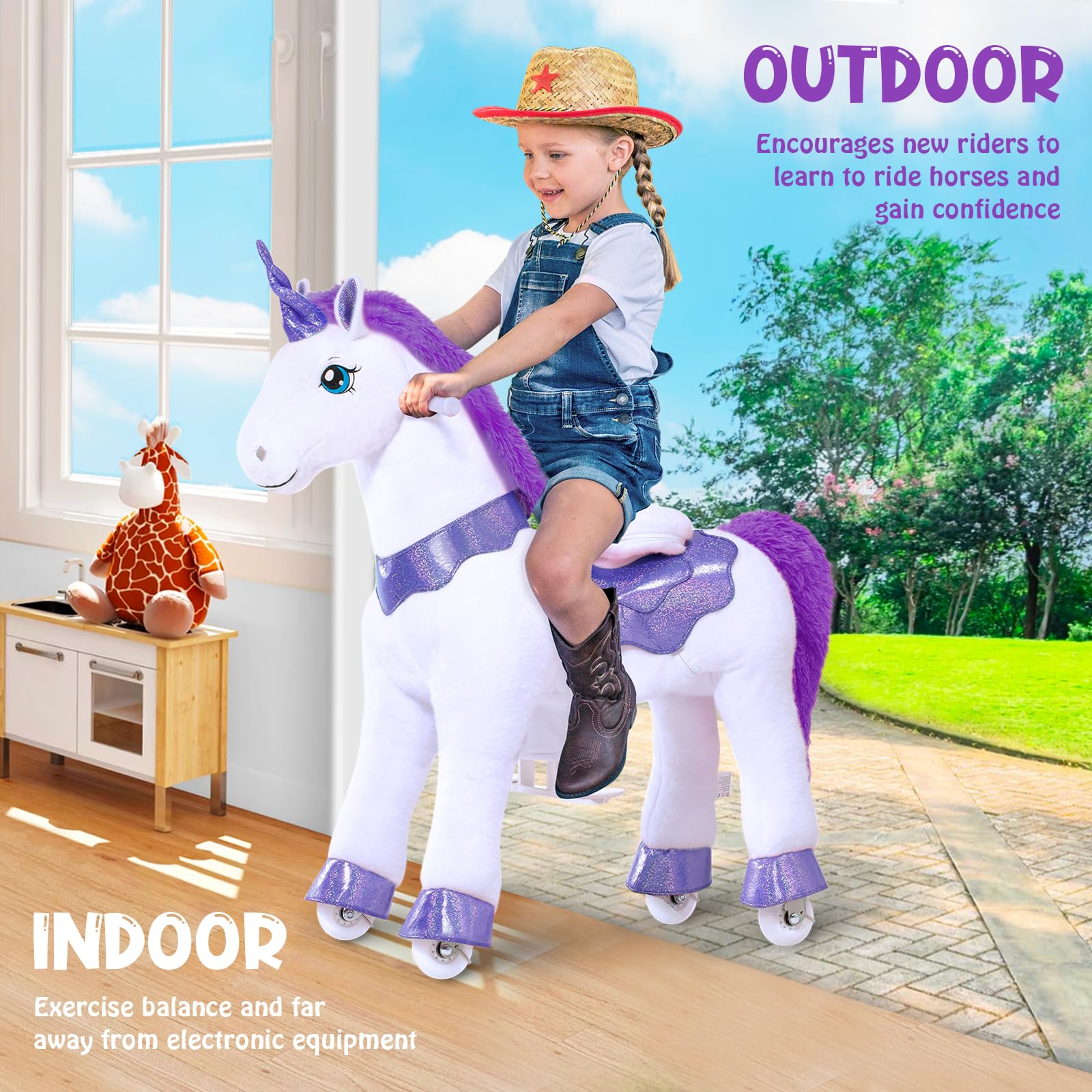 PonyCycle Ride on Toys Riding Black Horse Toys No Battery Required (with Brake/ 30" Height/Size 3) Pony Rider Walking Animals Rocking Horse Ride on Horse for Kids Riding Toys E338
