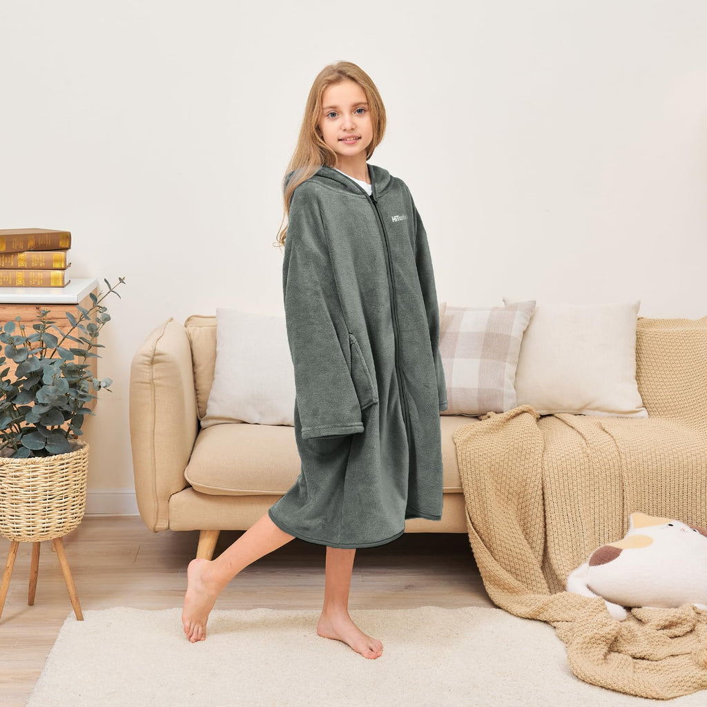 Hiturbo Kids Bath Towel Hoodie: Soft Plush Zipper Surf Poncho - Warm Fleece Changing Towels Swimming Outerwear (Blue)