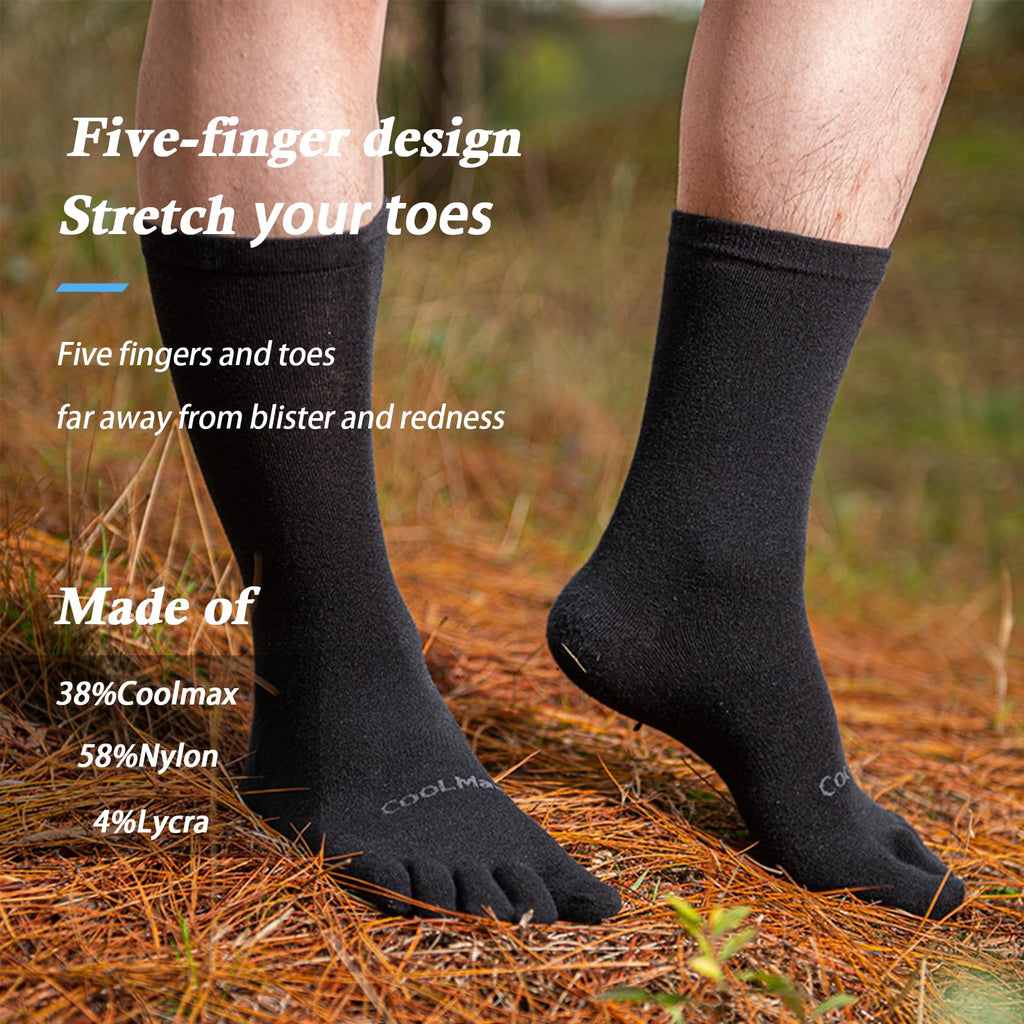 Toe Socks Liner Crew Socks for Men Women Coolmax Five Finger Socks 3 Pairs Running Socks