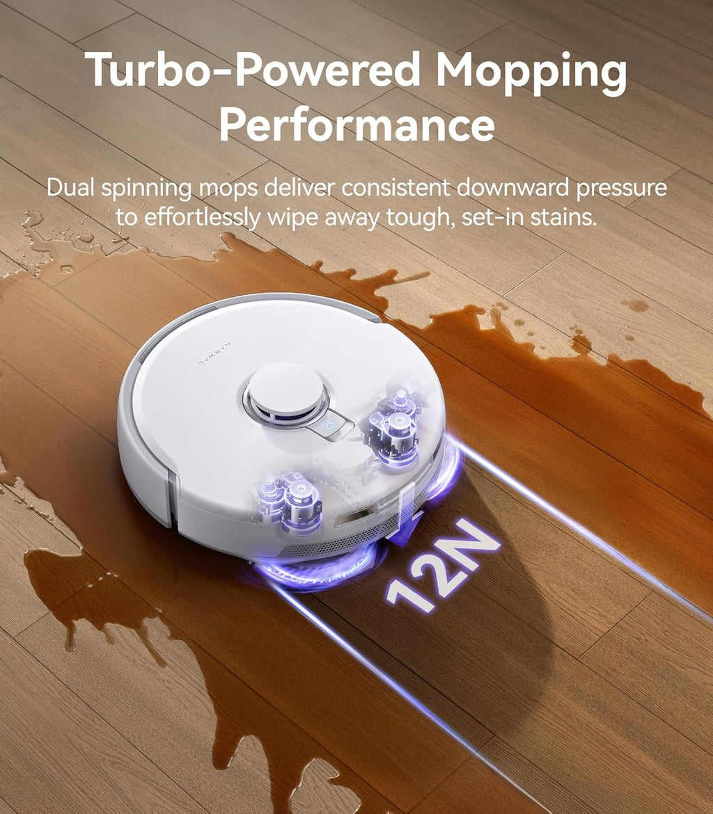 NARWAL Freo Z10 Turbo Robot Vacuum and Mop Combo, 25,000Pa Powerful Cleaning for Every Surface, Tangle-Free for Pet Hair, Smart Obstacle Avoidance, Self-Emptying, Mop Washing, for Carpet & Hard Floors