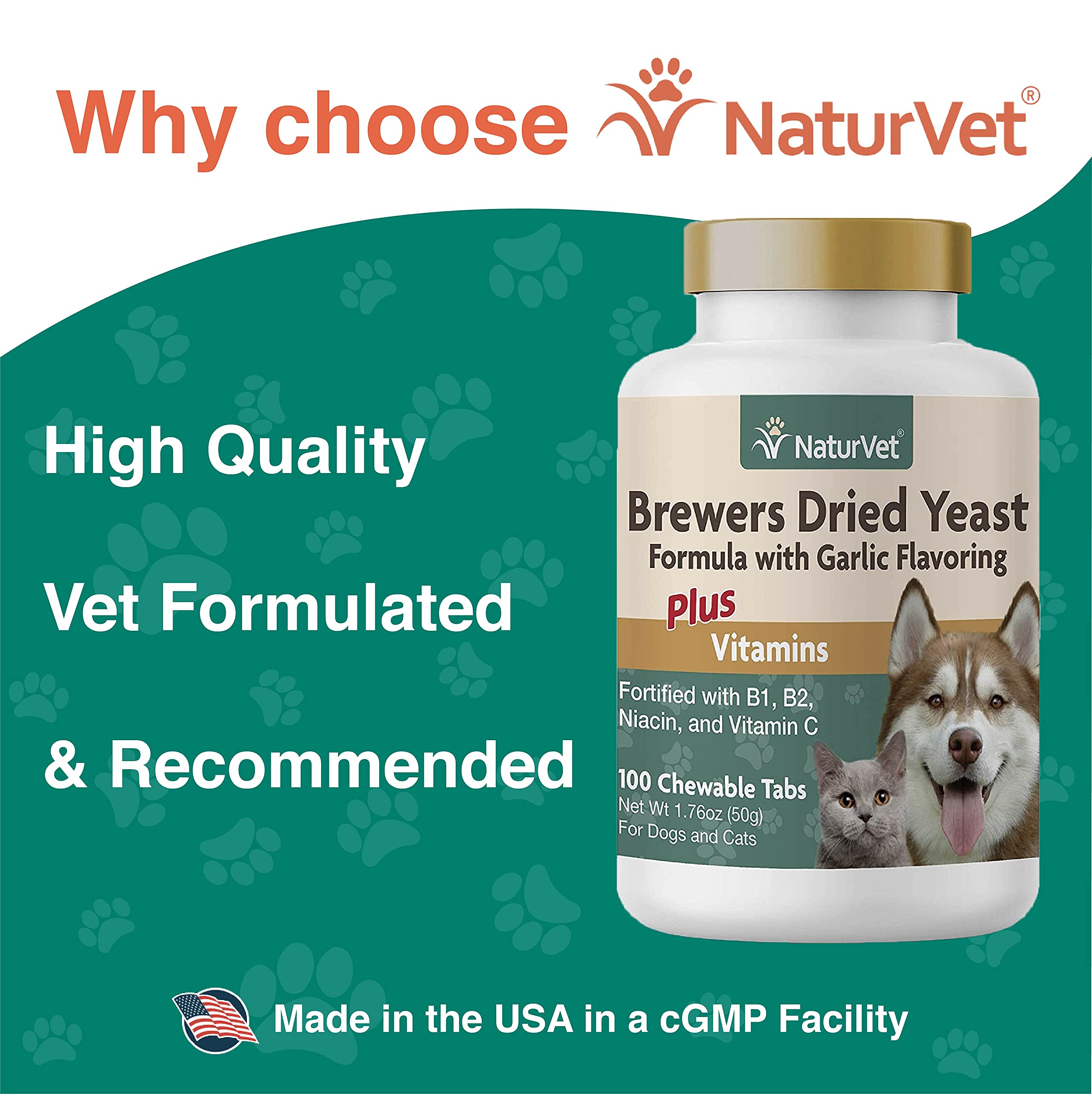 NaturVet – Brewer’s Dried Yeast Formula with Garlic Flavoring – Plus Omegas | Rich in Omega-3, 6 & 9 Fatty Acids | Fortified with B1, B2, Niacin & Vitamin C | For Dogs & Cats | 5000 Chewable Tablets
