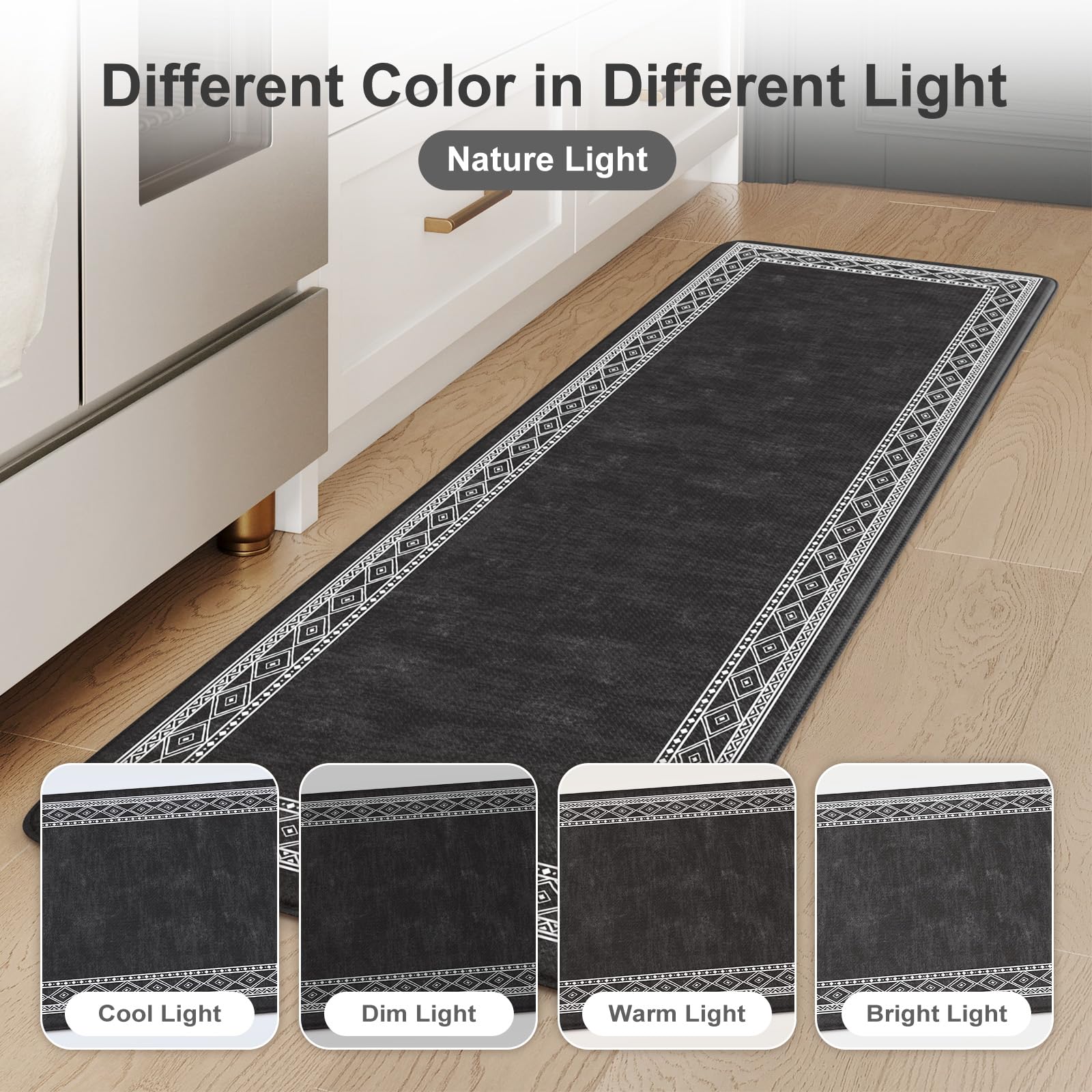 KIMODE Anti Fatigue Kitchen Mats 17"x47"+17"x29", Farmhouse Kitchen Rugs Sets of 2, Cushioned Non Skid Kitchen Mats for Floor, Comfort Kitchen Floor Mats for Sink Laundry Desk Black