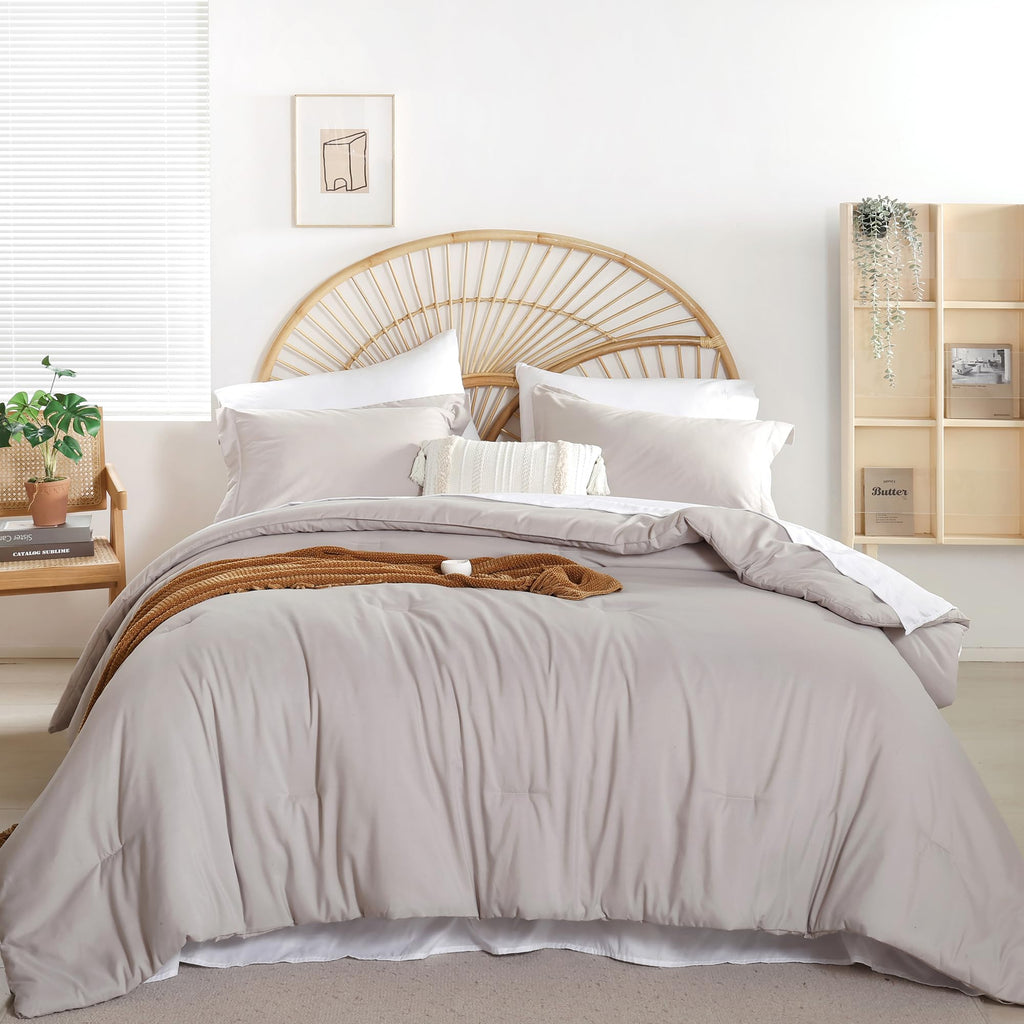 weigelia Twin Comforter Set 5 Pieces Beige Bed in A Bag Soft Queen Bedding Set Lightweight Comforter Set for Women and Men（Comforters, Flat & Fitted Sheets, Pillowcases & Shams）