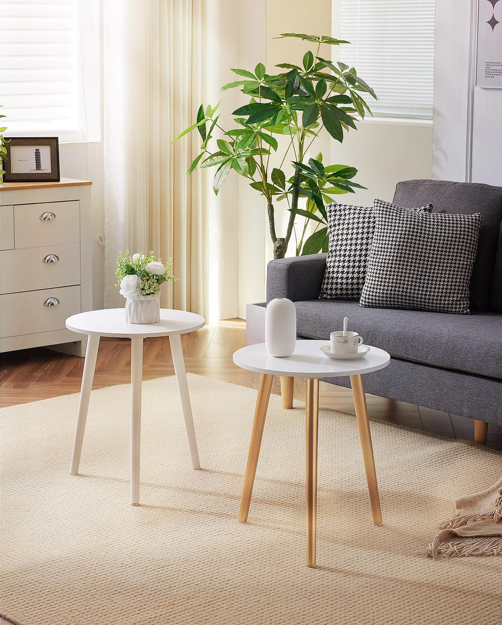 Apicizon Black Round Side Table, Black End Table Bedside Table Nursery with Wood Legs, Nightstand for Living Room, Bedroom, 16.5 x 20.5 Inches