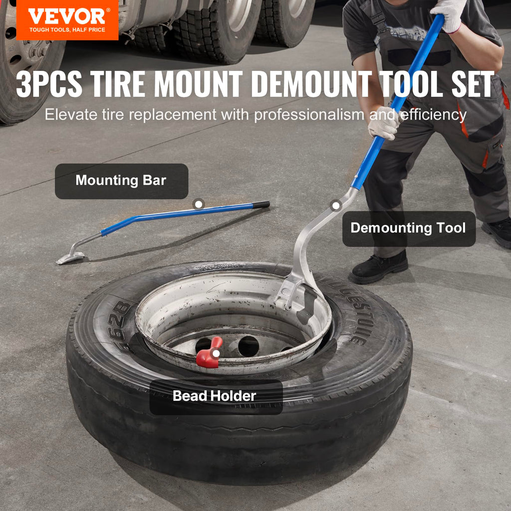 VEVOR Tire Mount Demount Tool 22.5" to 24.5" Tire Changer Steel Bead Breaker Extra Bead Holder Tubeless Truck Manual Tire Changing Tools for Car Repairing(Blue)