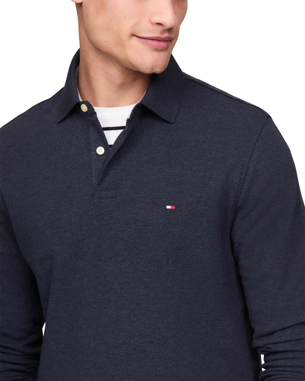 Tommy Hilfiger Men's Long Sleeve Polo Shirts in Regular Fit with Stretch and Organic Pique Cotton