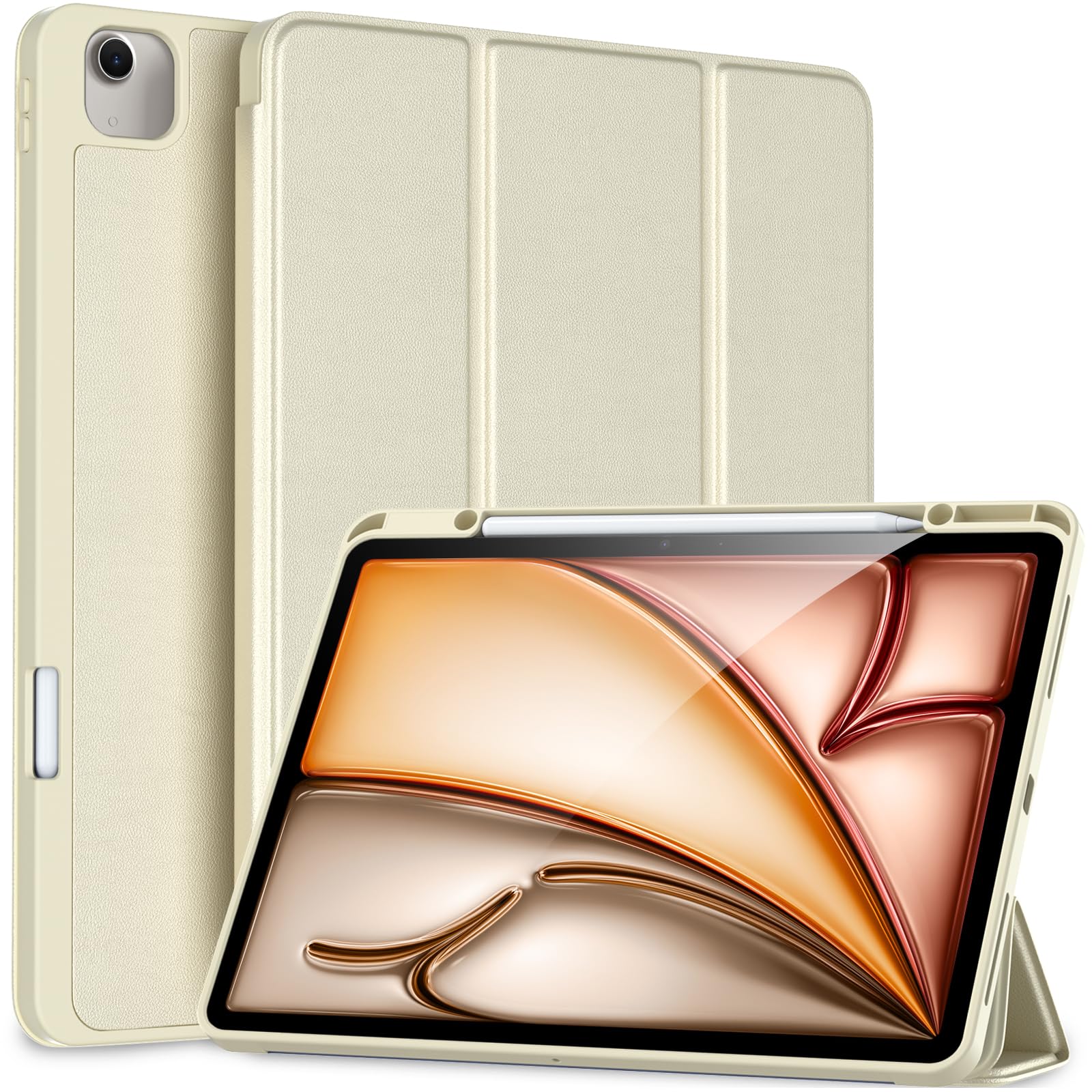 Akkerds Compatible for iPad Air 13 Inch Case (M4/M3/M2) 2026/2025/2024 with Pencil Holder, Trifold Stand Protective Cover/Soft TPU Back for iPad Air 13 Case, Supports Touch ID, Auto Wake/Sleep, Black