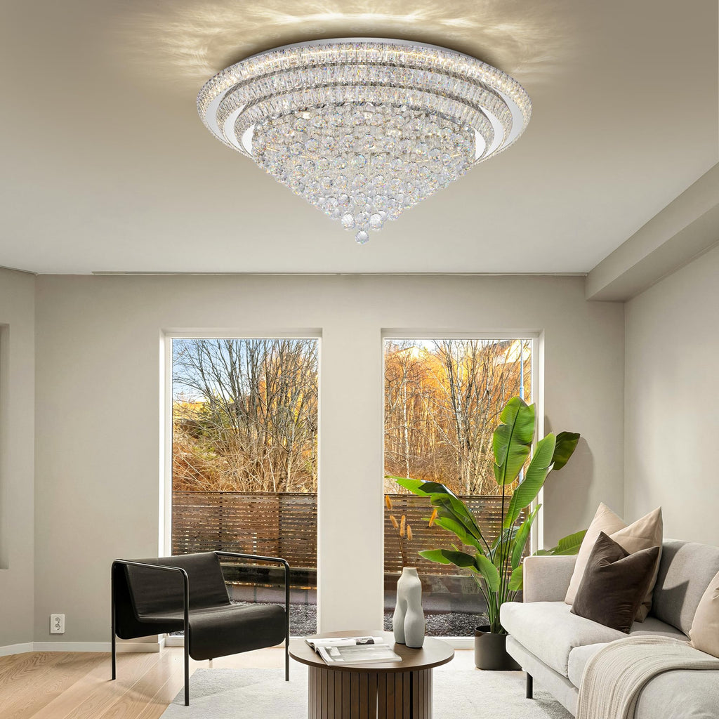 COCOSTAR 20" Gold Crystal Chandeliers, Flush Mount Chandelier LED Ceiling Light, Modern Crystal Raindrop Chandeliers for Dining Room, Living Room, Bedroom