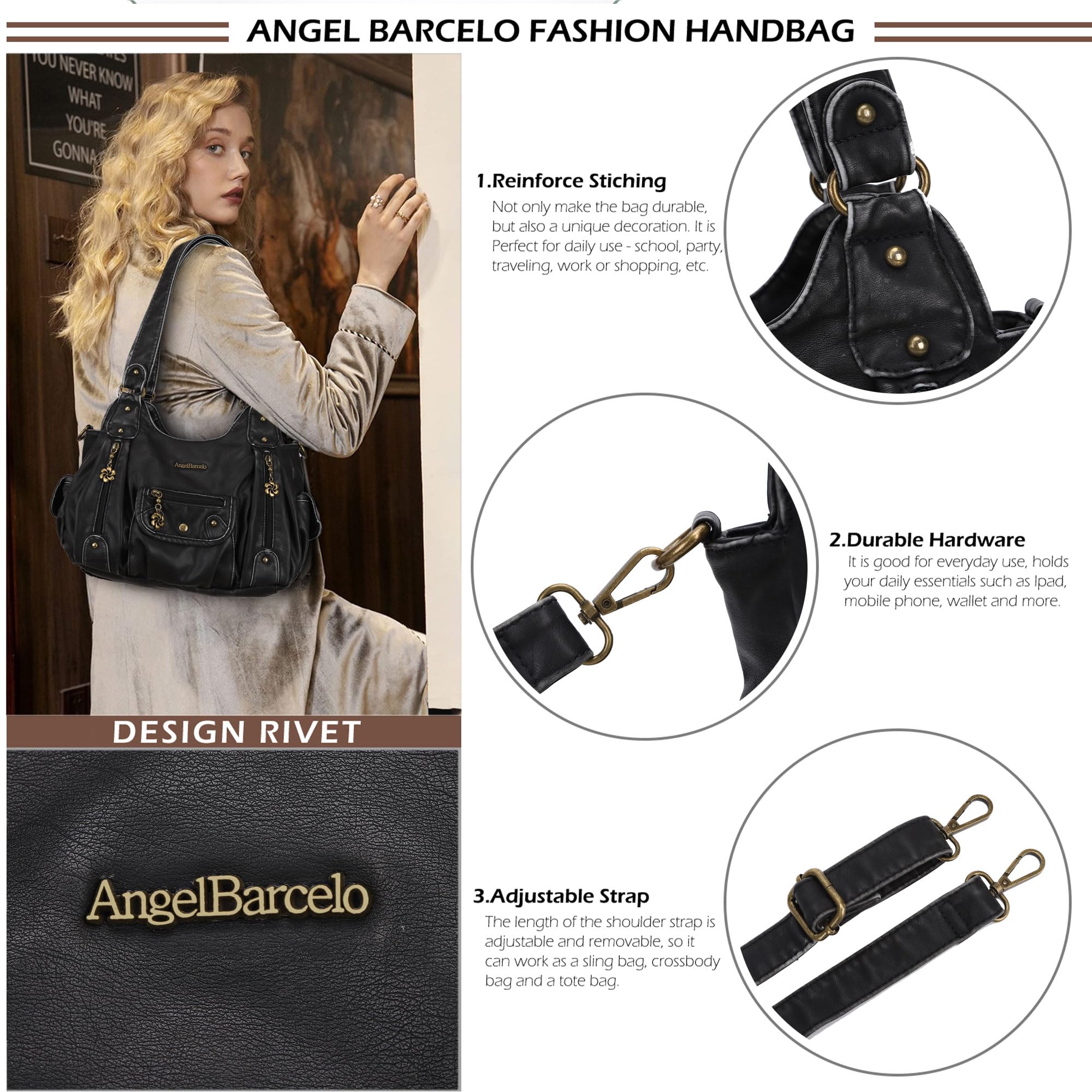 Angel Barcelo Purses for Women Soft PU Leather Shoulder Bag Crossbody Purse and Handbags