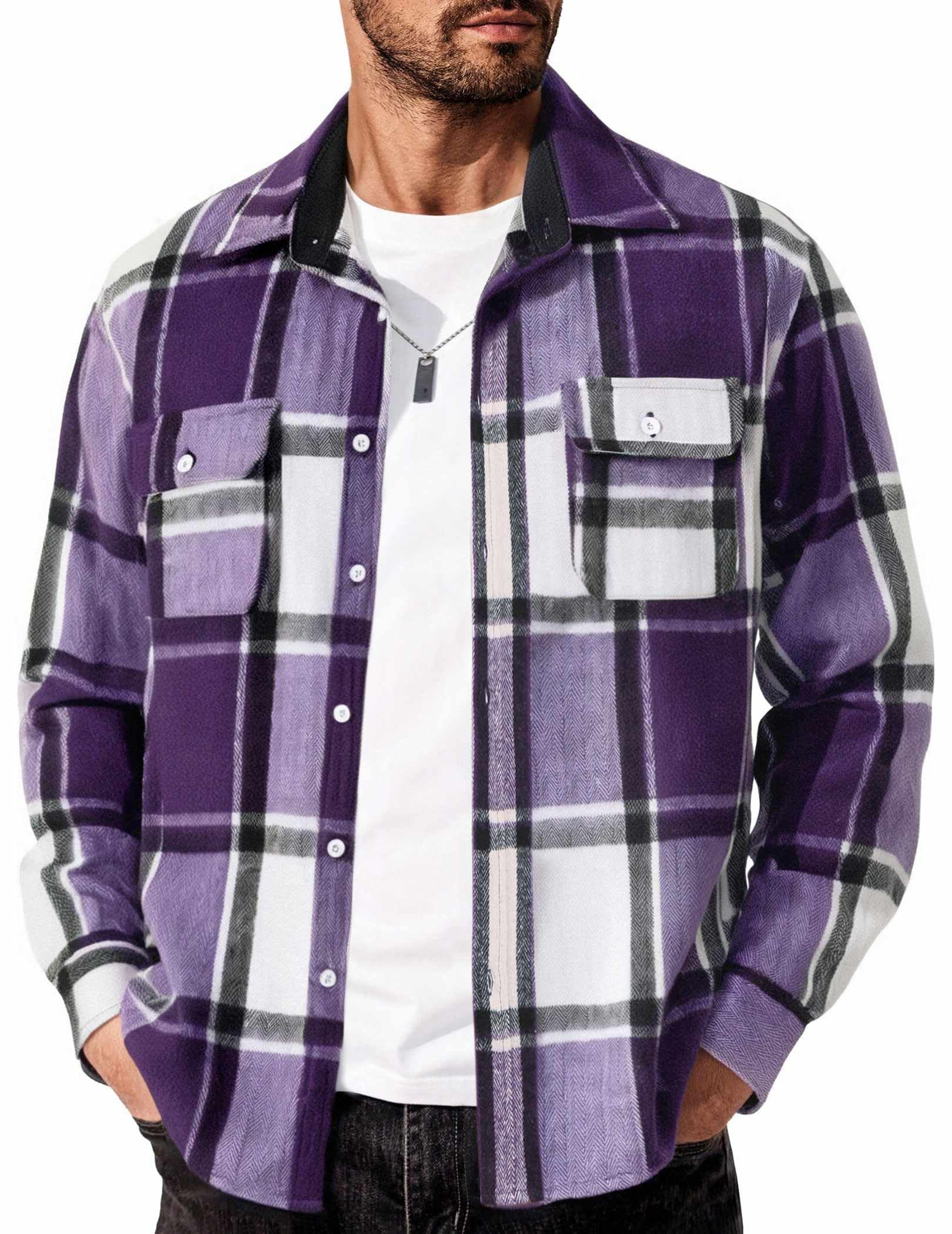 COOFANDY Men's Flannel Shirts Long Sleeve Cotton Plaid Shirt Jacket Casual Button Down Shirt with Pockets