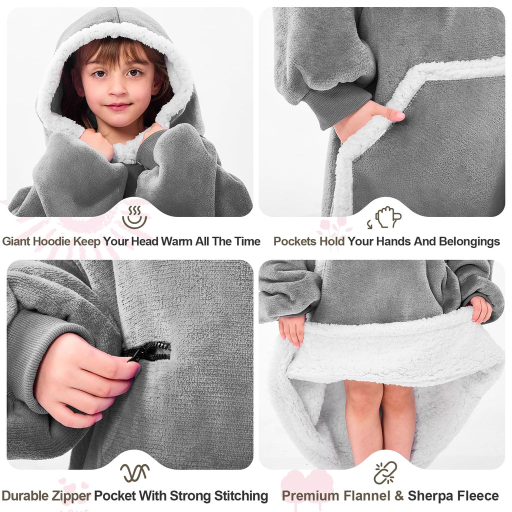 IFNOW Wearable Blanket Hoodie, Oversized Sherpa Fleece Hooded Sweatshirt with Eye Mask, Cozy and Giant Blanket Hoodie with Sleeves Extra Long for Adults Men Women, Black