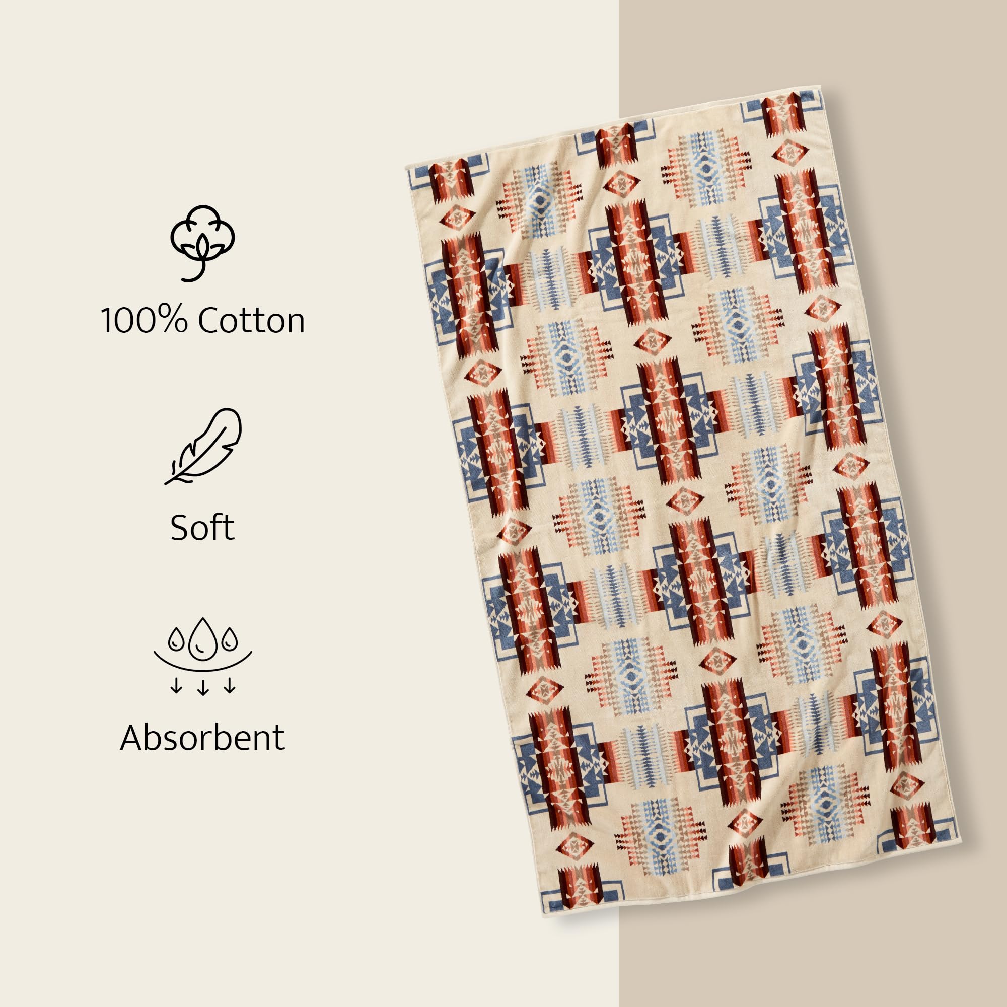 Pendleton Oversized Jacquard Spa Towels, 40 x 70 inches Bath Towels, 100% Cotton, Soft and Quick Dry for the Beach, Hot Tub, Pool - Highland Peak Aqua