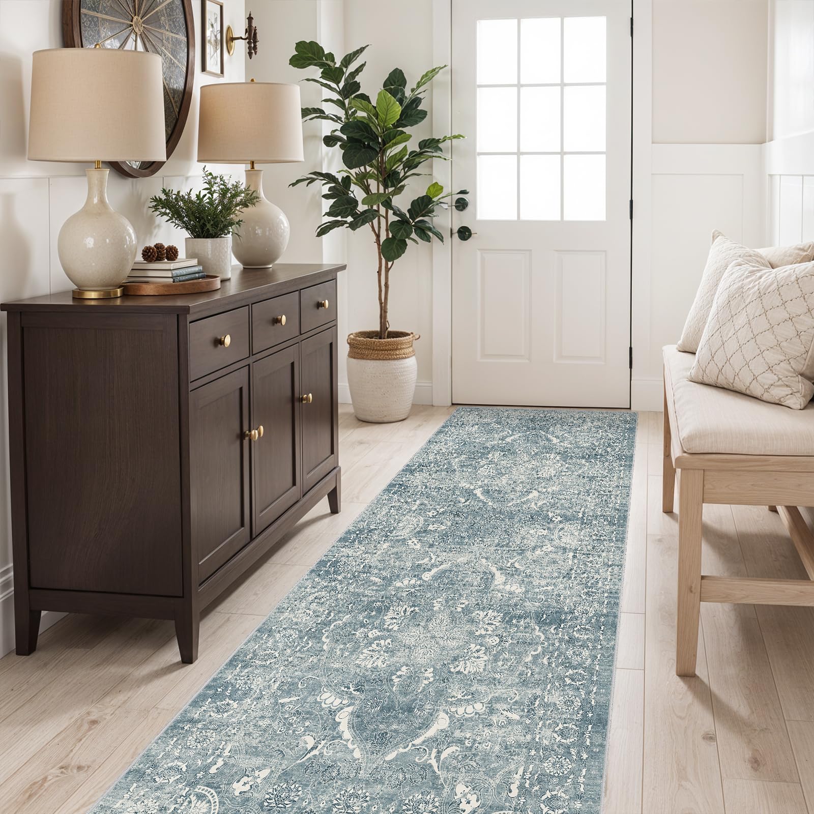 2x5 Washable Kitchen Runner Rug - Soft Low Pile Floral Animal Cat Print Rugs with Non-Slip Backing Waterproof Stain-Resistant Indoor Carpet for Hallway Entryway Bathroom Bedroom (Black)