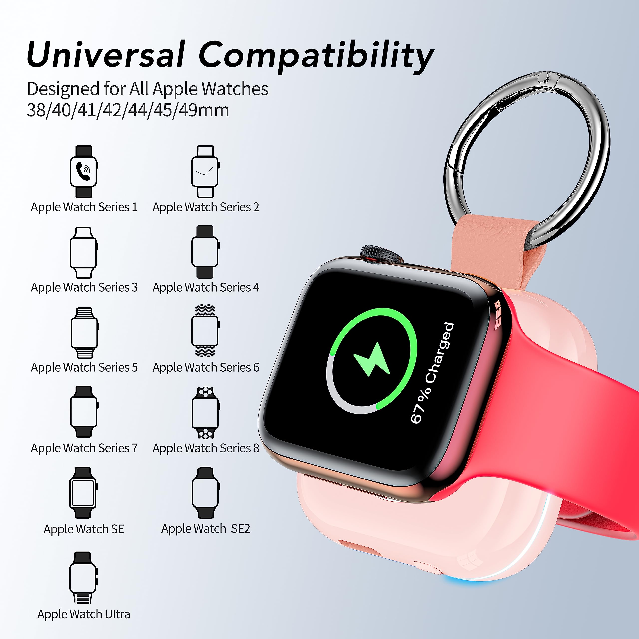 HUOTO Portable Charger for Apple Watch,Wireless Magnetic iWatch Charger 1200mAh Power Bank Travel Keychain Accessories Smart Chargers for Apple Watch Series 11/10/9/8/7/6/SE/5/4/3/2/1/UItra/UItra 2