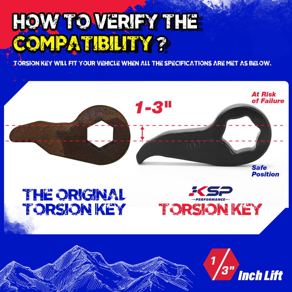 KSP 1-3" Torsion Bar Key For Silverado Sierra 1500, Adjustable Forged Torsion Lift Kits Fit K1500 K2500 K3500 Tahoe Yukon Suburban,Steel Suspension Level Kit Compatible With Chevy GMC 6 Lug Truck SUV