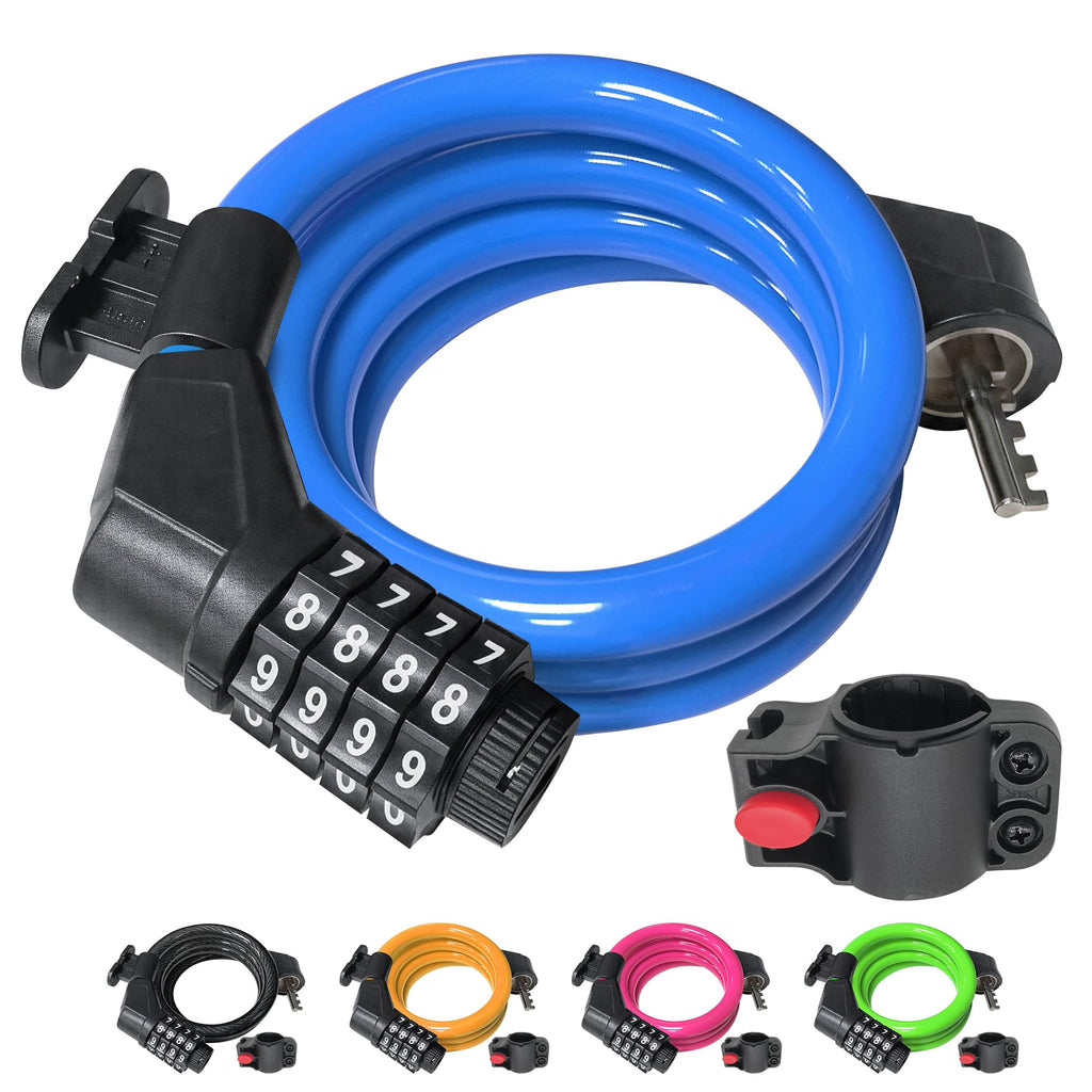 NDakter Bike Lock Cable,High Security 4 Digit Resettable Bike Lock Combination Coiling Bicycle Lock with Mounting Bracket,3/6FT Anti-Theft Cable for Bicycle,Scooter,Ebikes,Door,2/5 Inch Diameter(10mm)
