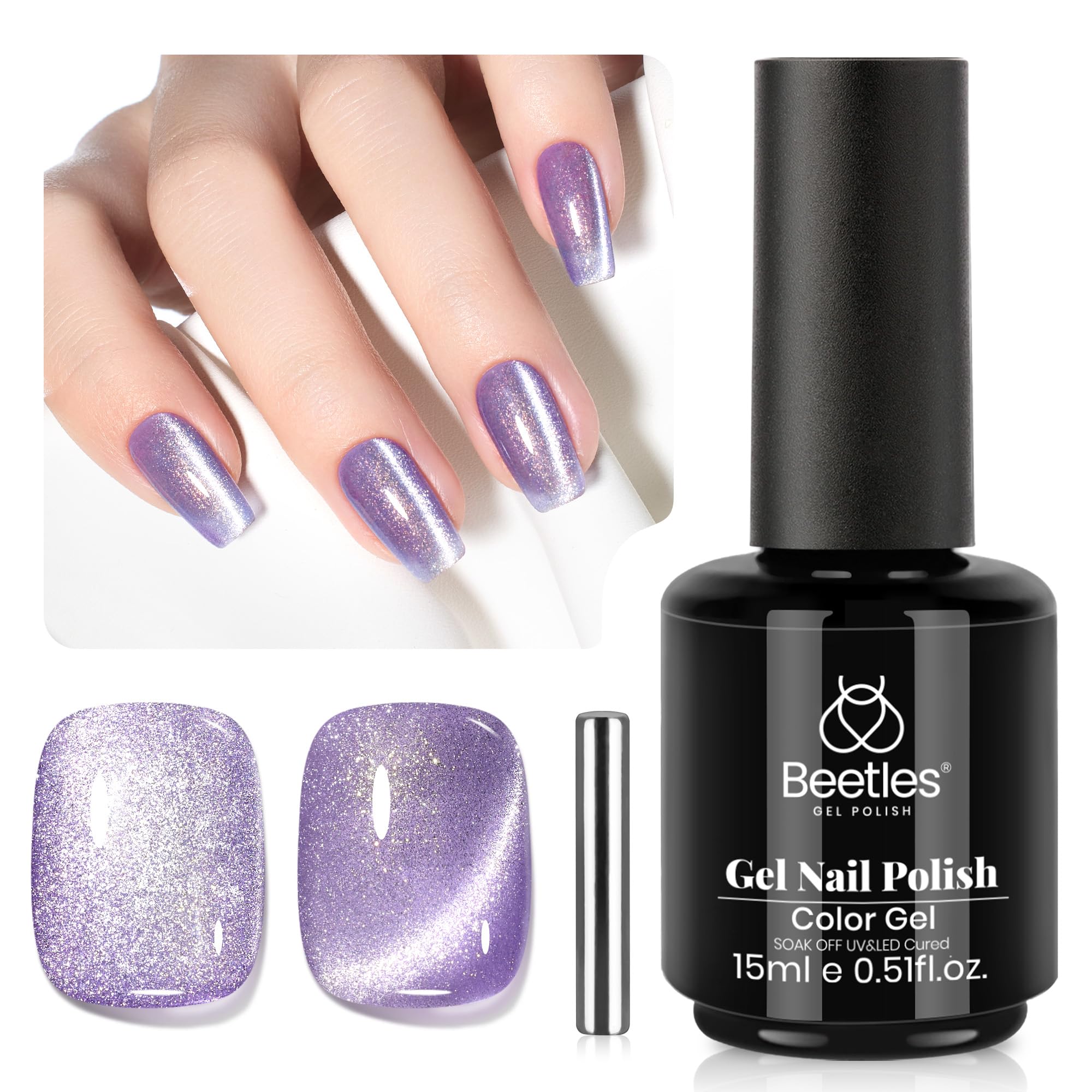 Beetles Star Cascade Silver Cat Eye Gel Nail Polish - 15ML Christmas Silver Glitter Cat Eye Gel Polish with Magnet Soak Off UV Velvet Nail Polish Salon DIY Manicure Winter Gift for Women