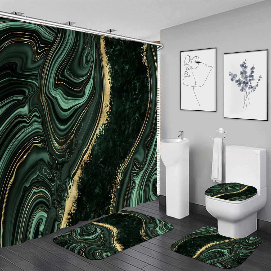 Nkzply 4 Pcs Black Marble Shower Curtain Sets with Rugs Gold Bathroom Sets with Shower Curtain and Rugs Modern Abstract Bathroom Decor Accessories Shower Curtains for Bathroom Toilet Lid Cover
