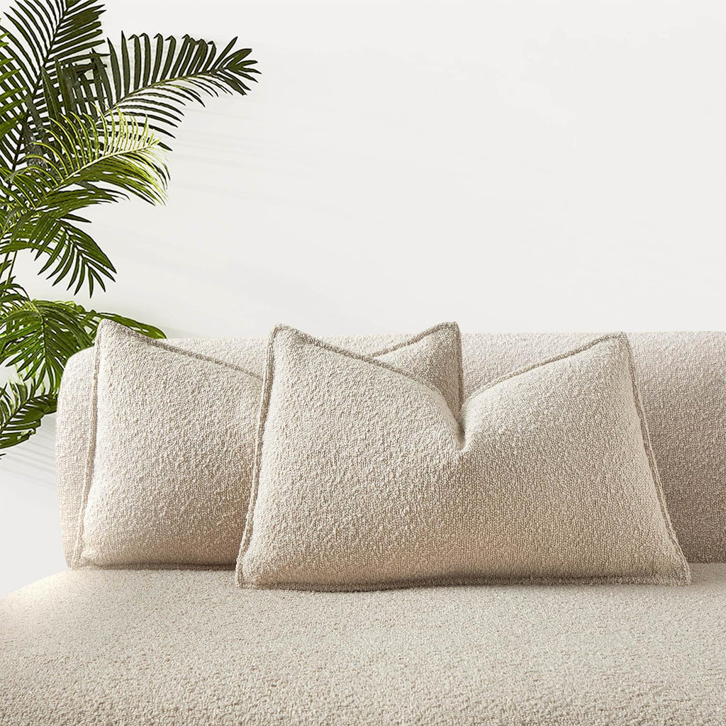 JUSPURBET Pillow Covers Set of 2 Decorative Throw Pillow Covers Case for Couch Sofa Bed Soft Boucle Textured Cushion Covers with Hidden Zipper for Home Decor Living Room 16x16,Beige