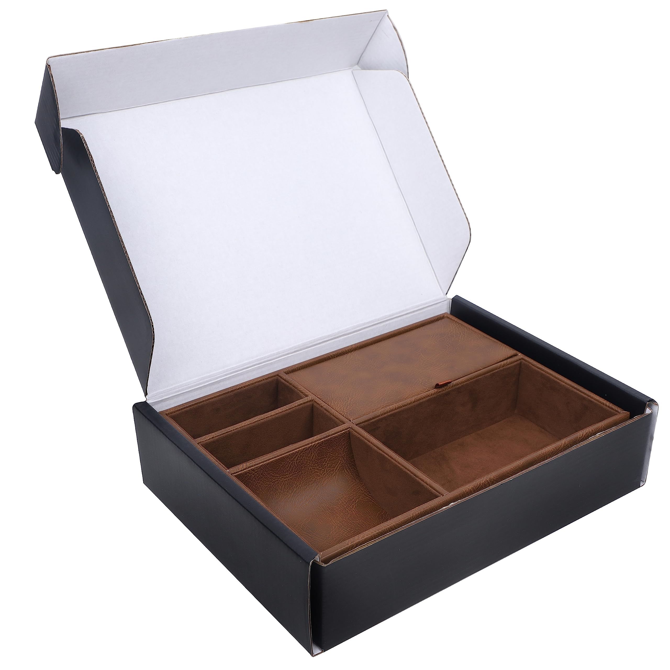 Zcaukya Men's Valet Tray, Jewelry Box Nightstand Organizer with 5 Compartments for Phone Keys Wallet Watch Glasses, Faux Leather Dresser Entryway Catchall Holder for Father's Day Gift (Black)